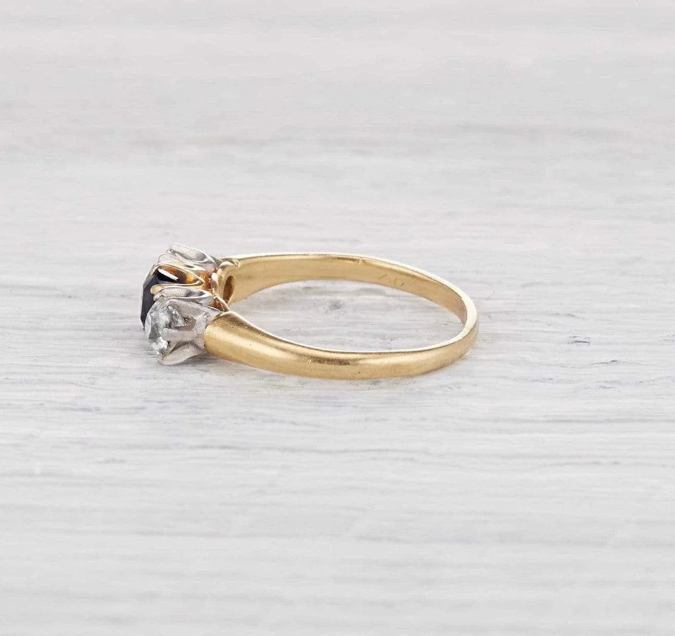 One Carat Edwardian Diamond and Sapphire Three Stone Ring - Image 3