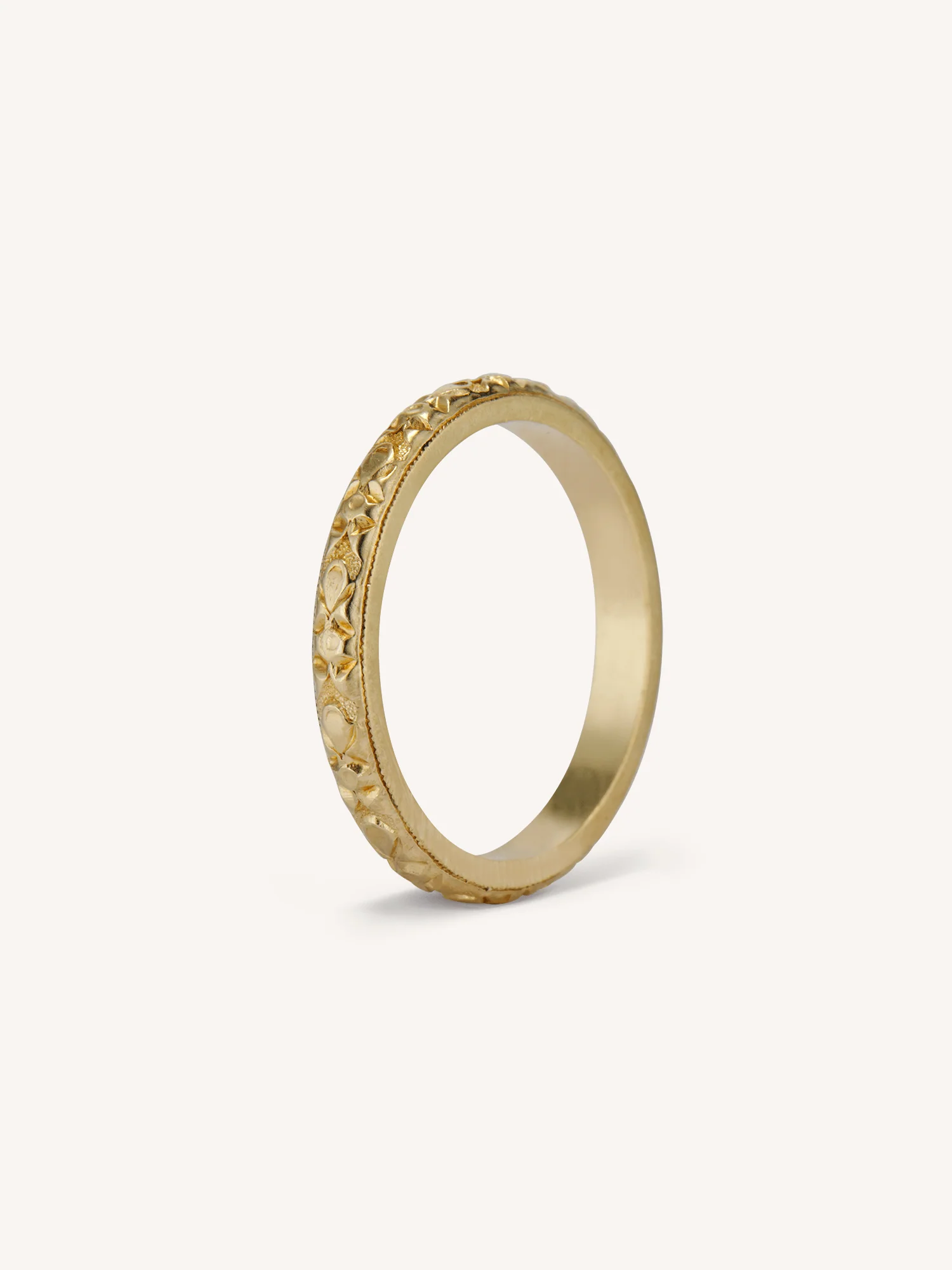 Orange Blossom Floral Engraved 14K Yellow Gold Vintage Wedding Band - Image 4