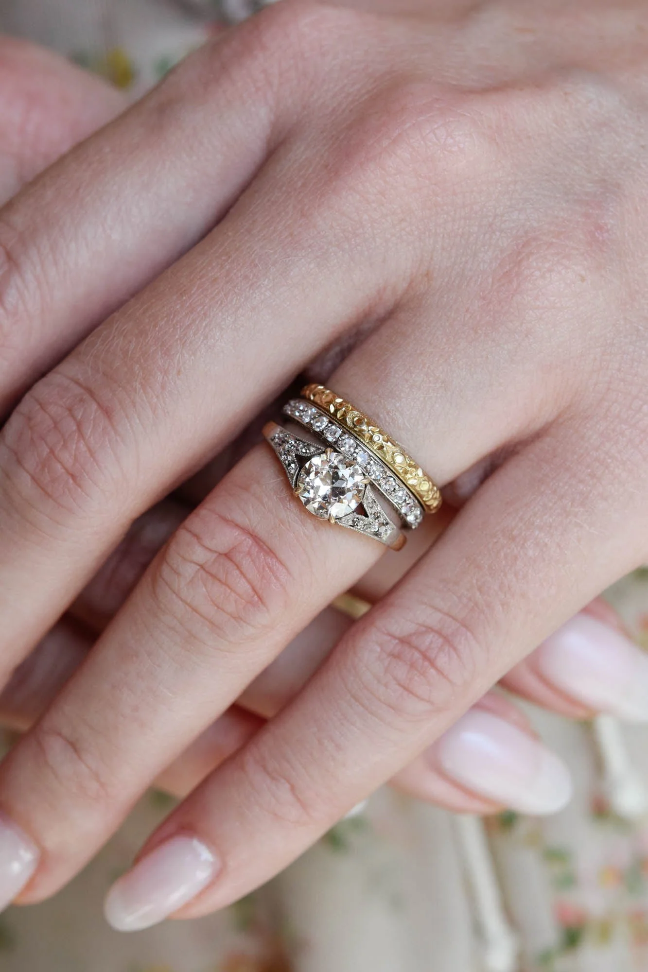 Orange Blossom Floral Engraved 14K Yellow Gold Vintage Wedding Band - Image 6