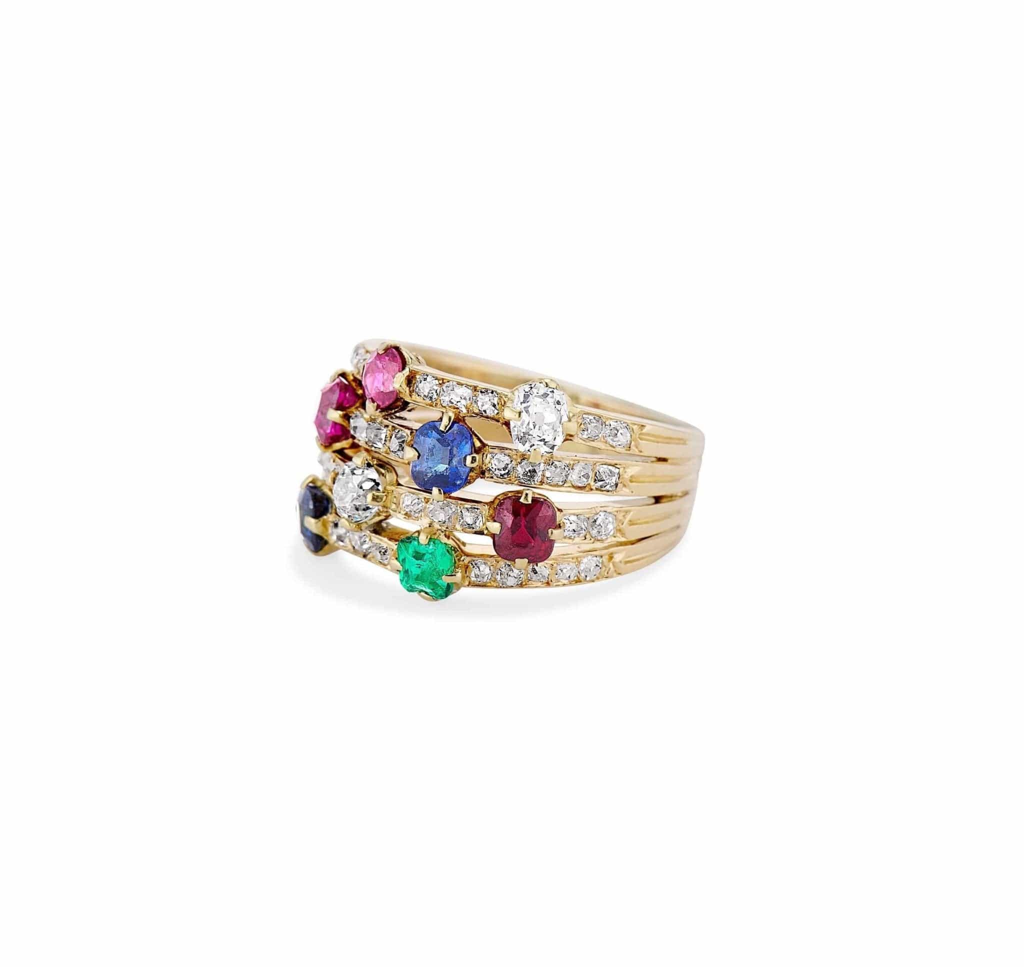 1940s Retro Diamond & Multi Gem Ring - Image 2
