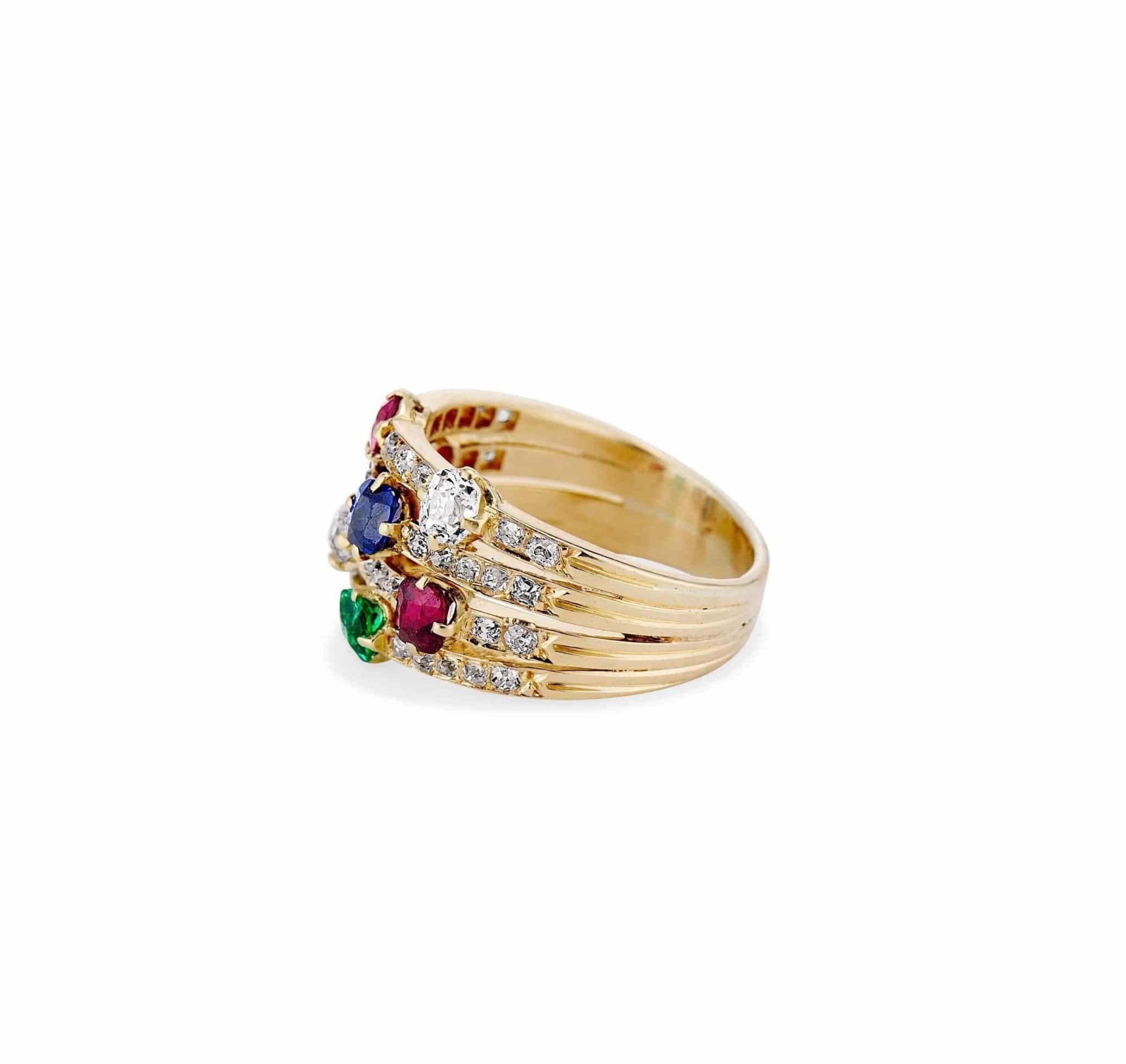 1940s Retro Diamond & Multi Gem Ring - Image 3
