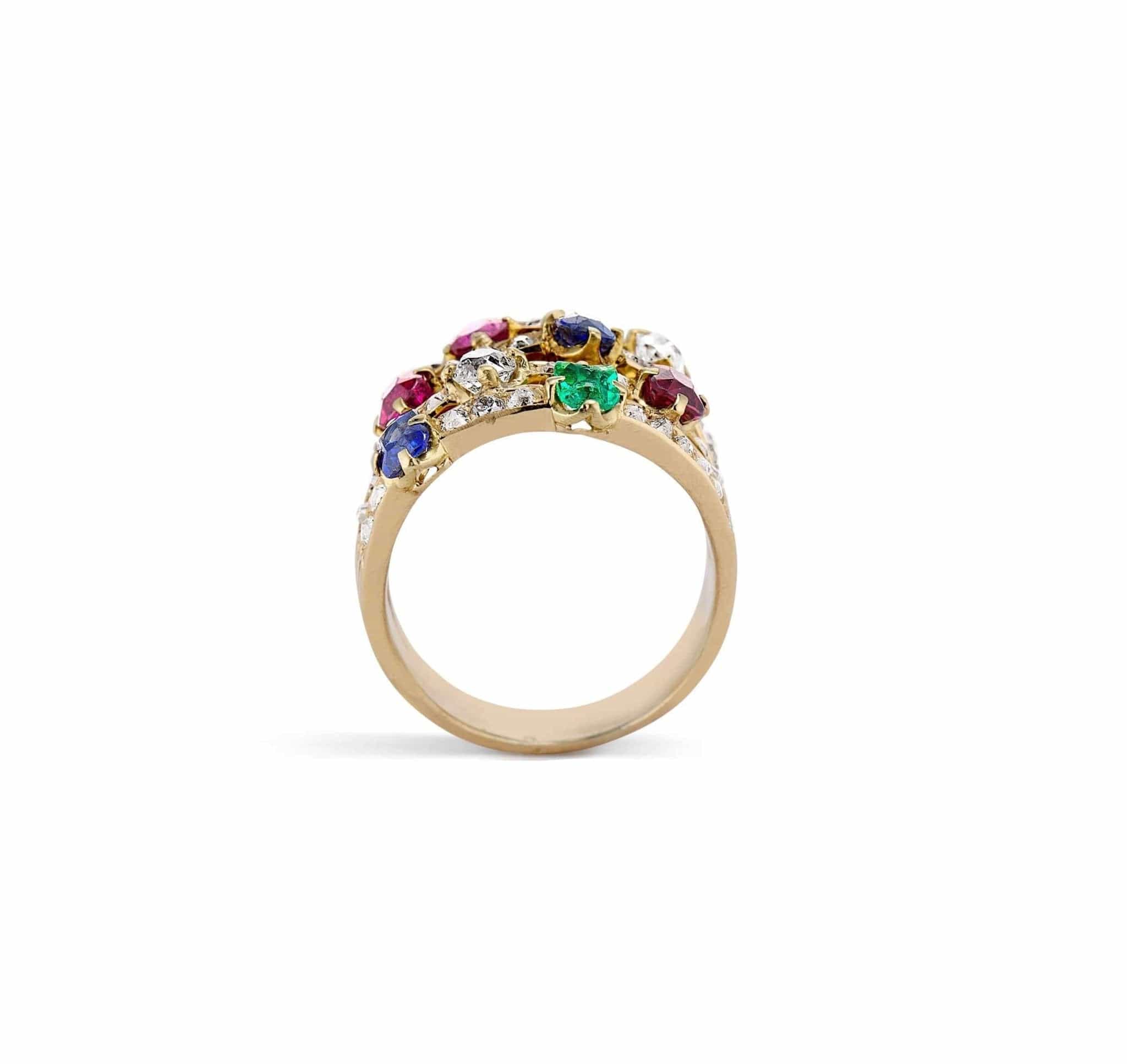 1940s Retro Diamond & Multi Gem Ring - Image 4
