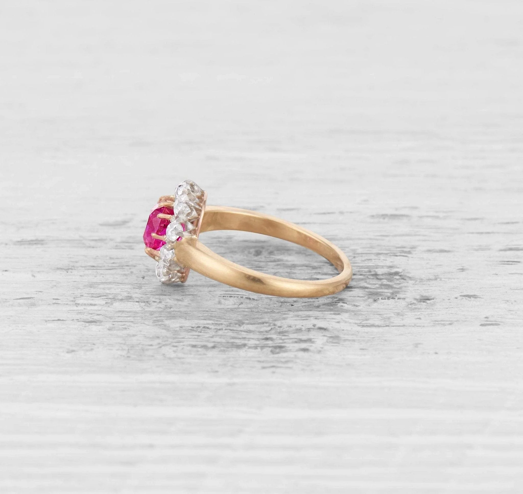 RUBY AND DIAMOND ANTIQUE CLUSTER ENGAGEMENT RING - Image 3