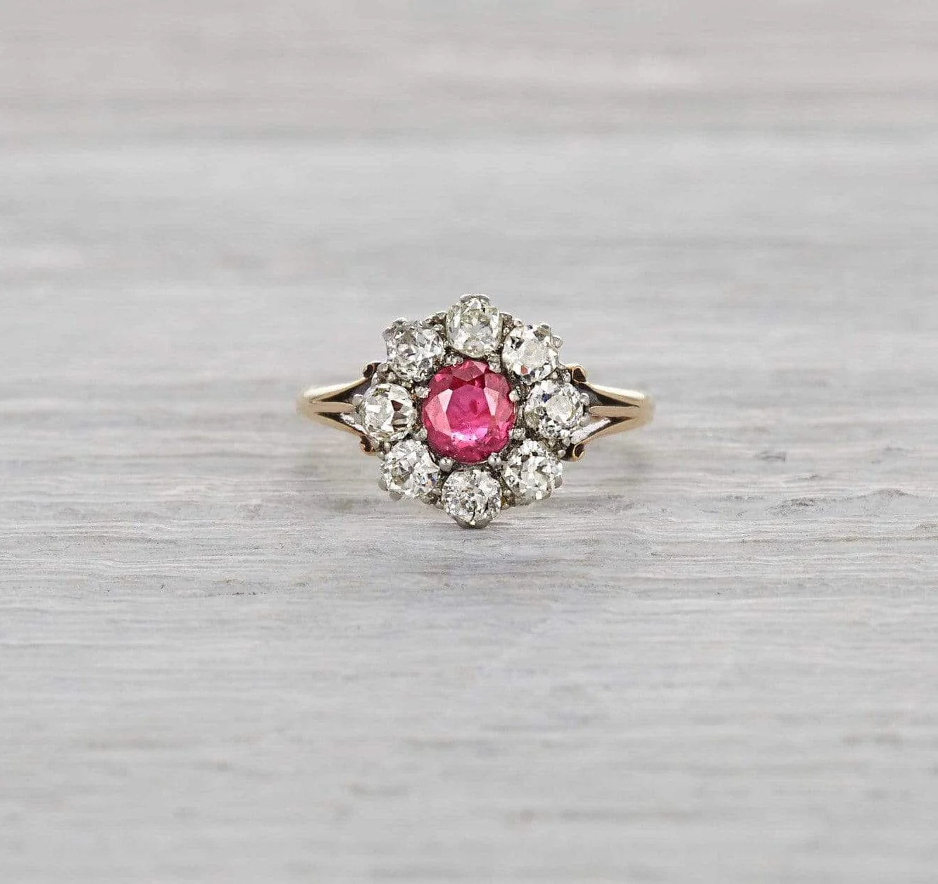 Ruby & Diamond Victorian Cluster Engagement Ring - Image 2