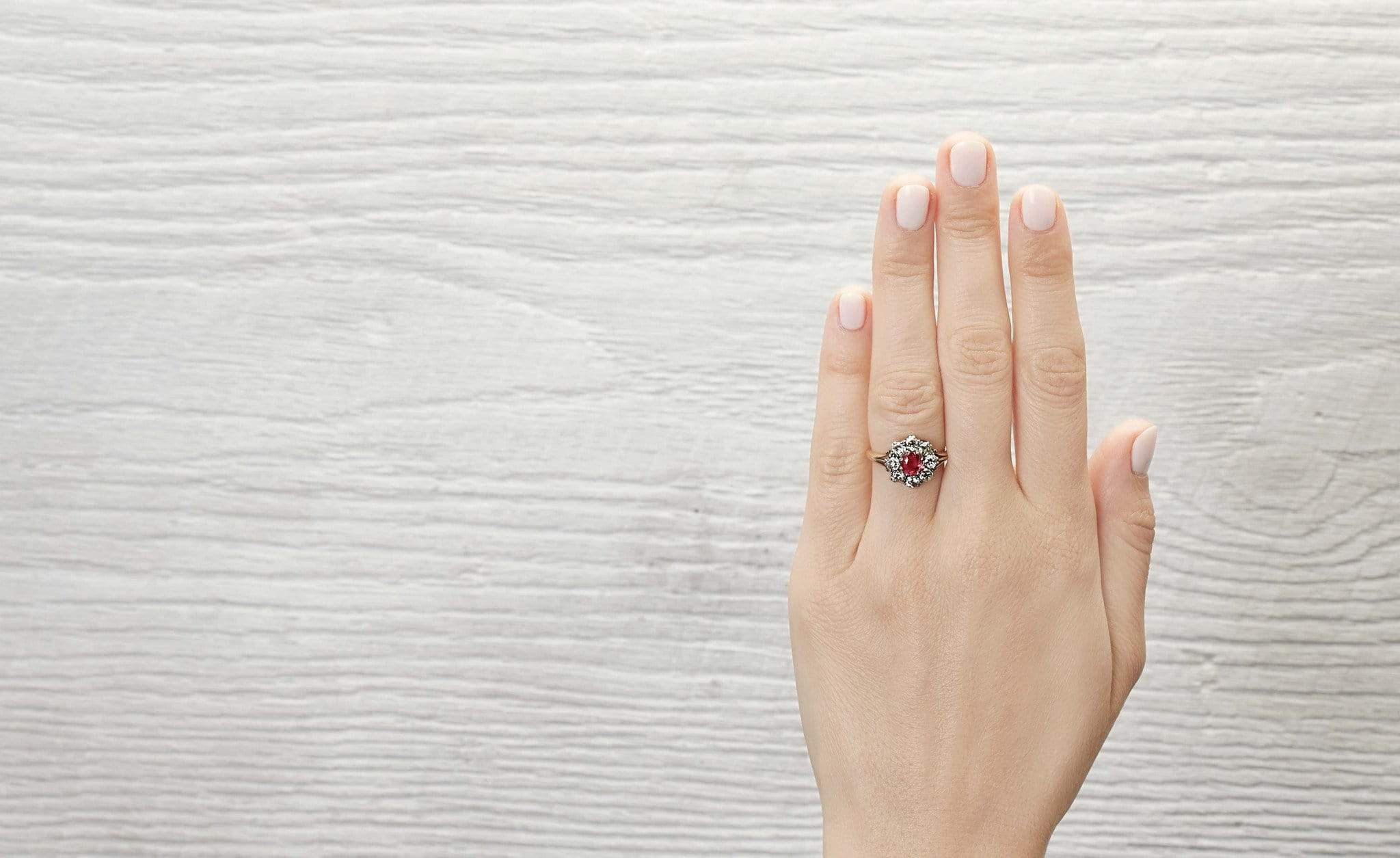 Ruby & Diamond Victorian Cluster Engagement Ring - Image 5