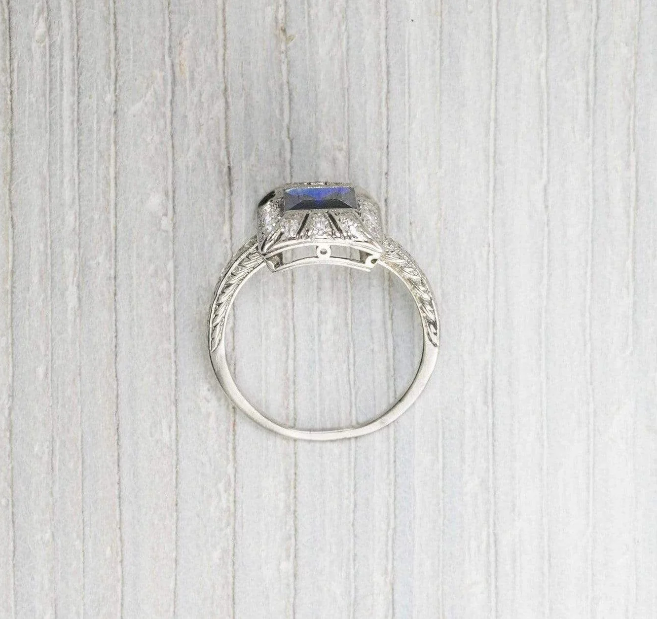 Sapphire & Diamond Vintage Art Deco Engagement Ring - Image 4