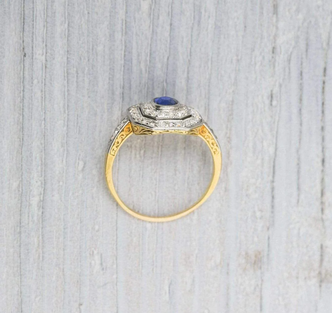 Sapphire Early Art Deco Vintage Engagement Ring - Image 4