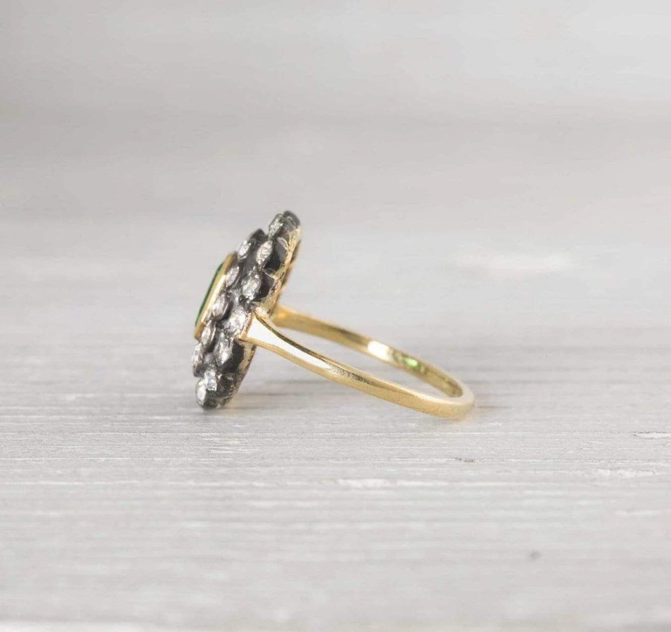 Silver on Gold Emerald & Diamond Engagement Ring - Image 3