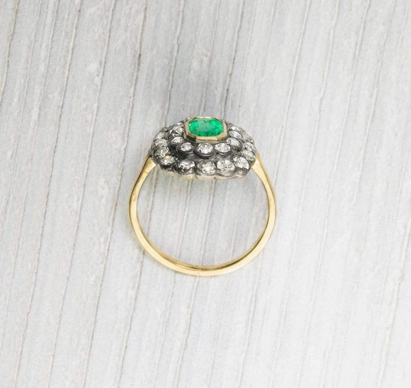 Silver on Gold Emerald & Diamond Engagement Ring - Image 4