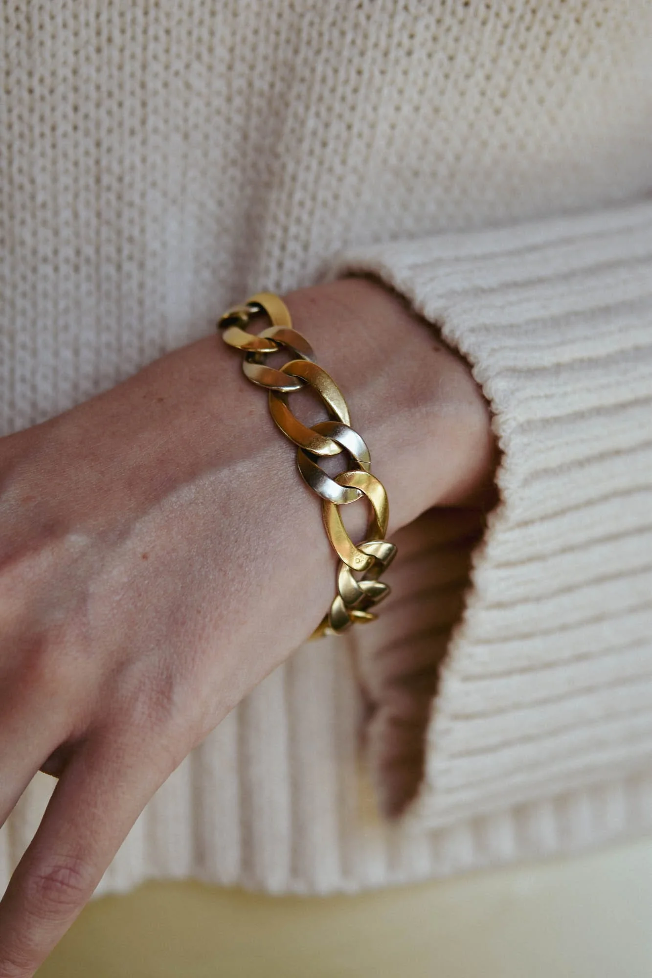 Sterlé Mid-Century Two-Tone Gold Link Vintage Bracelet, France & Italy - Image 6