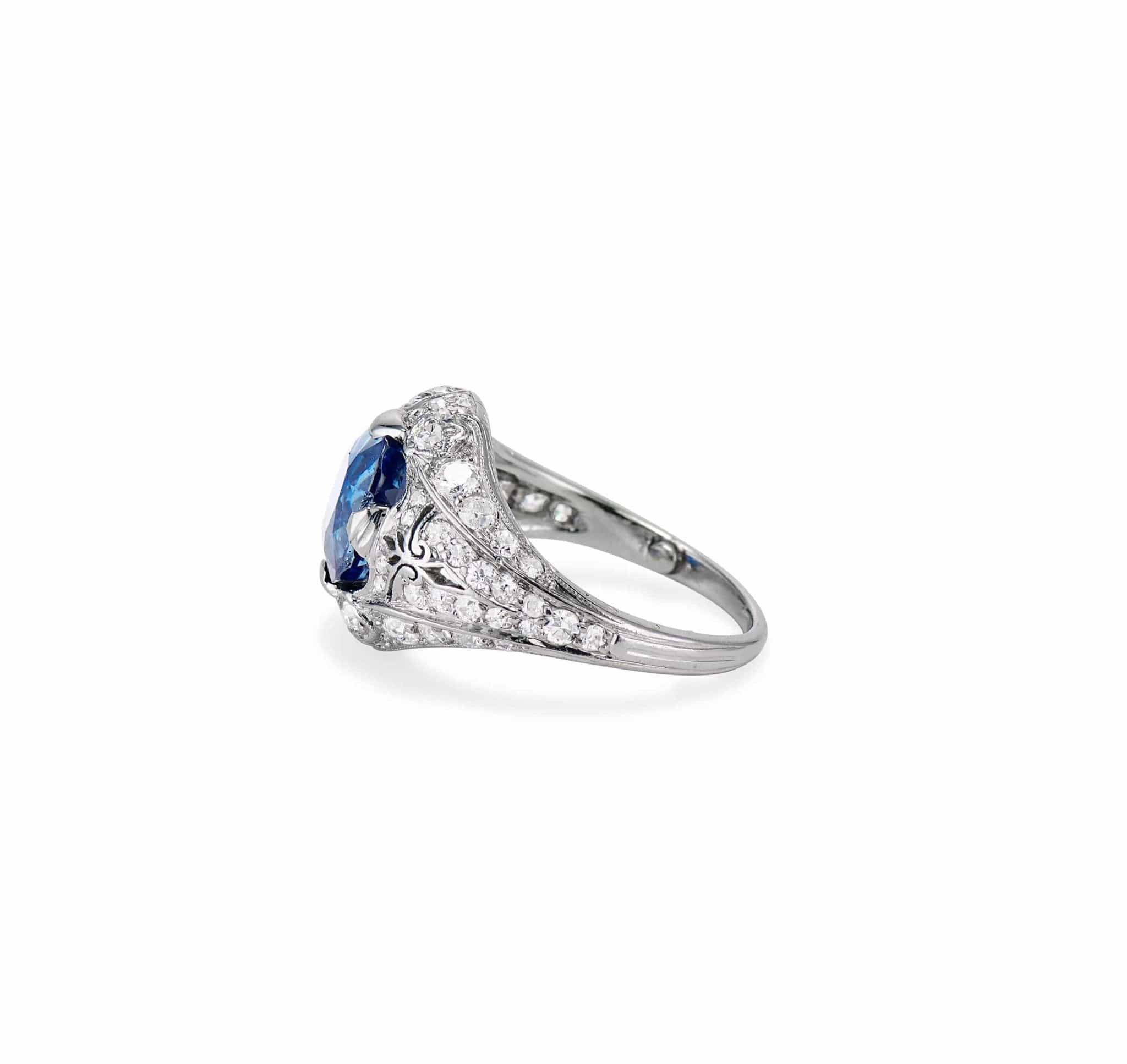 Art Deco T.B. Starr 2.45 Cushion Cut Sapphire in Platinum Ring, America - Image 3