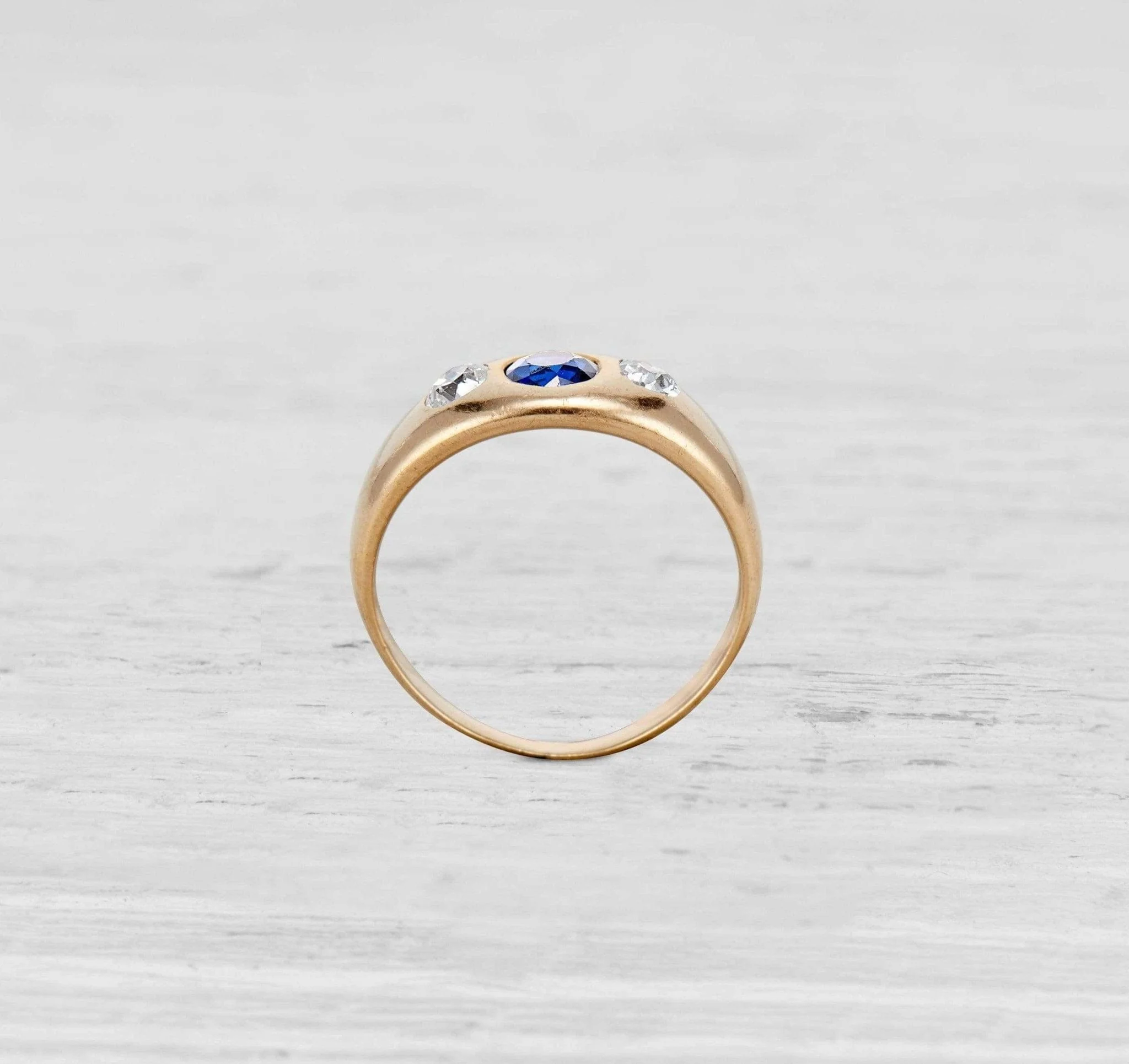 THREE STONE SAPPHIRE AND DIAMOND GYPSY RING - Image 3