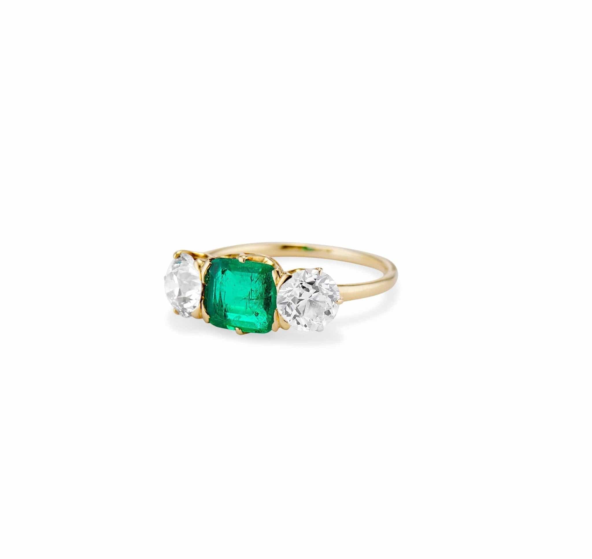 Tiffany & Co. 19th Century 1.05 Carat Columbian Emerald and Diamond Three Stone Ring, America - Image 2