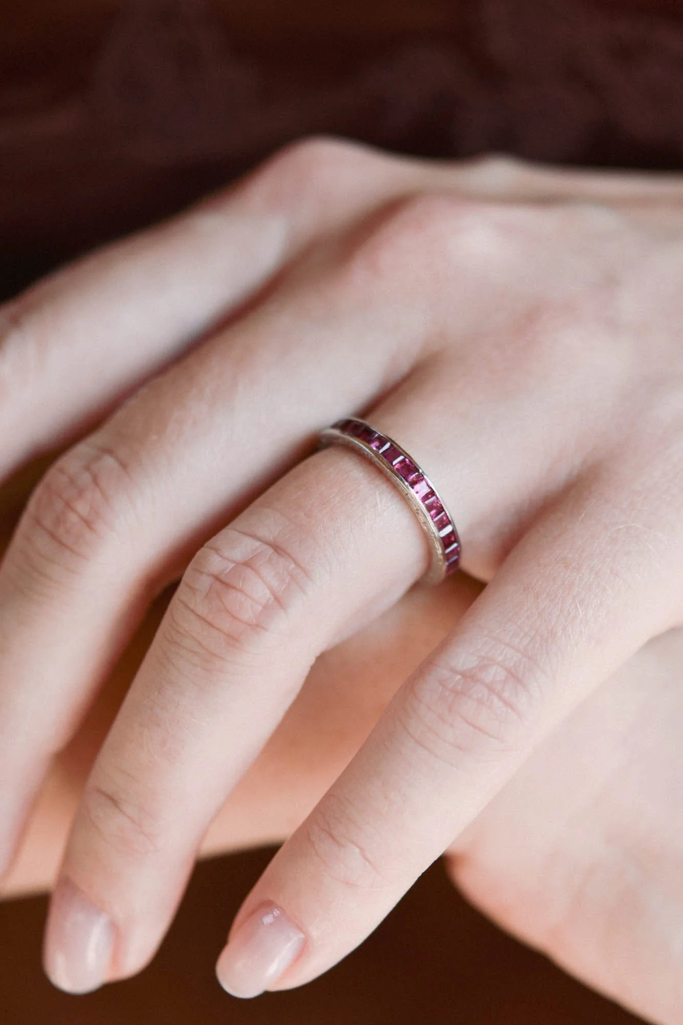 Tiffany & Co. Mid-Century Carré Cut Ruby & Platinum Eternity Band - Size 6 - Image 2
