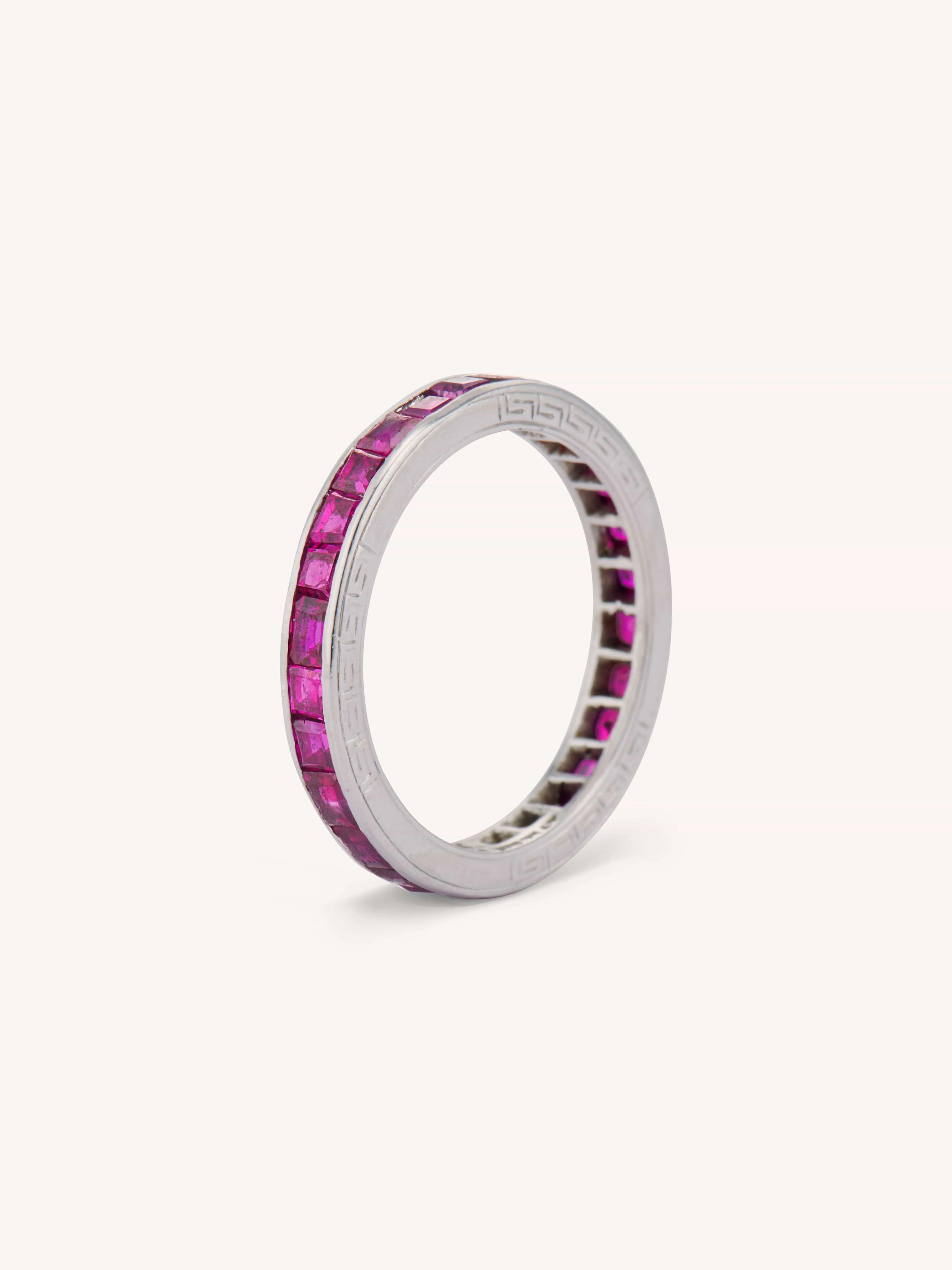 Tiffany & Co. Mid-Century Carré Cut Ruby & Platinum Eternity Band - Size 6 - Image 3