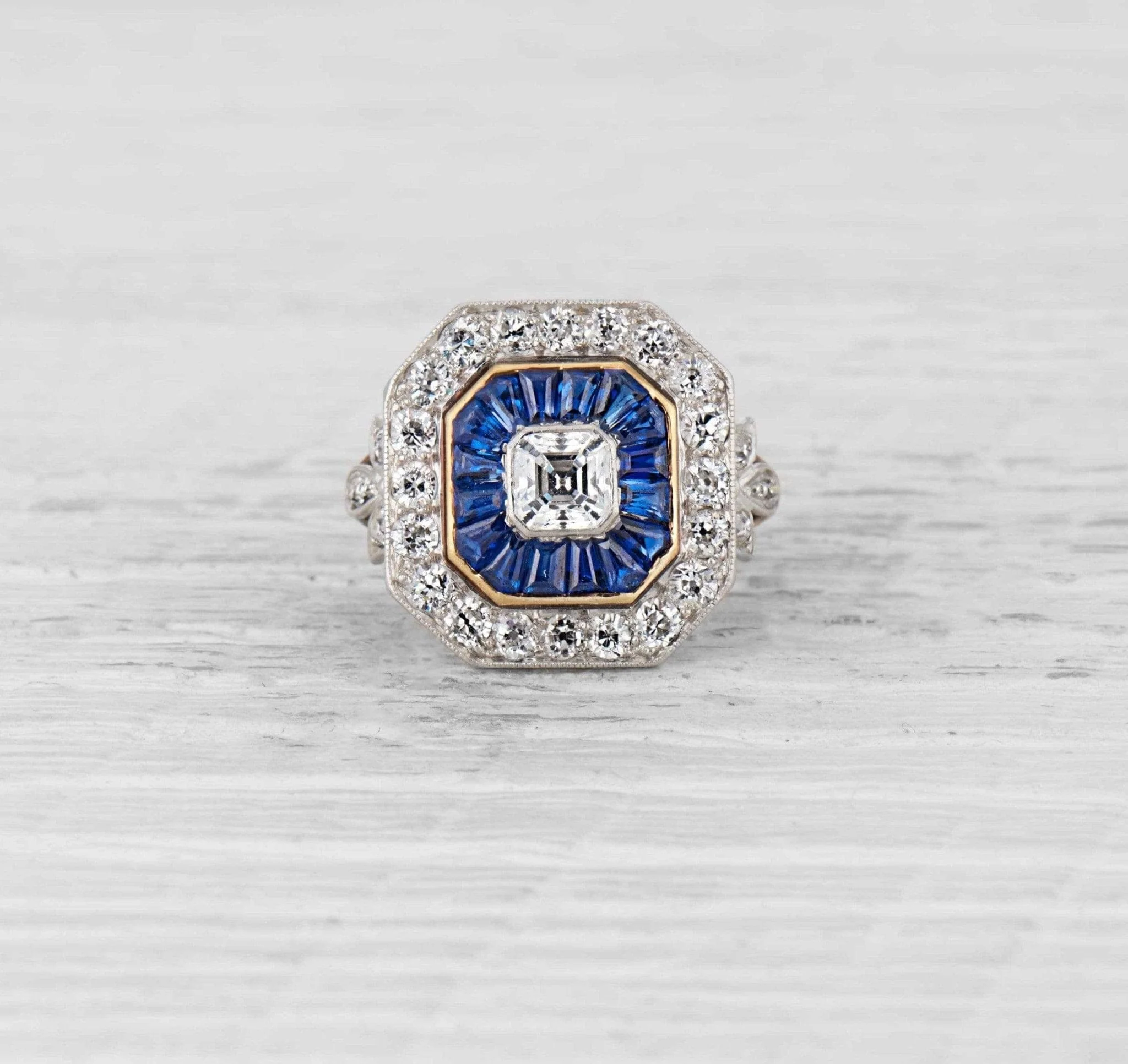 Early Art Deco Tiffany & Co Diamond & Sapphire Ring - Image 2