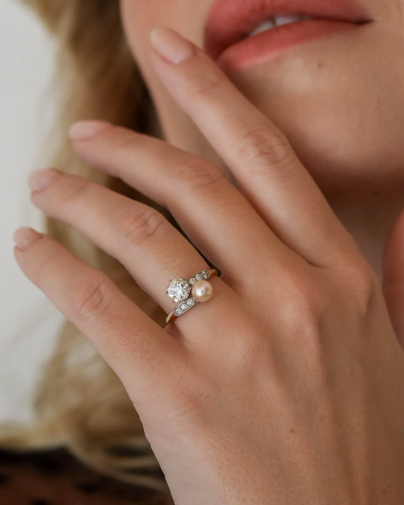 Tiffany & Co. Edwardian Pearl & Diamond Toi et Moi Ring - Image 2