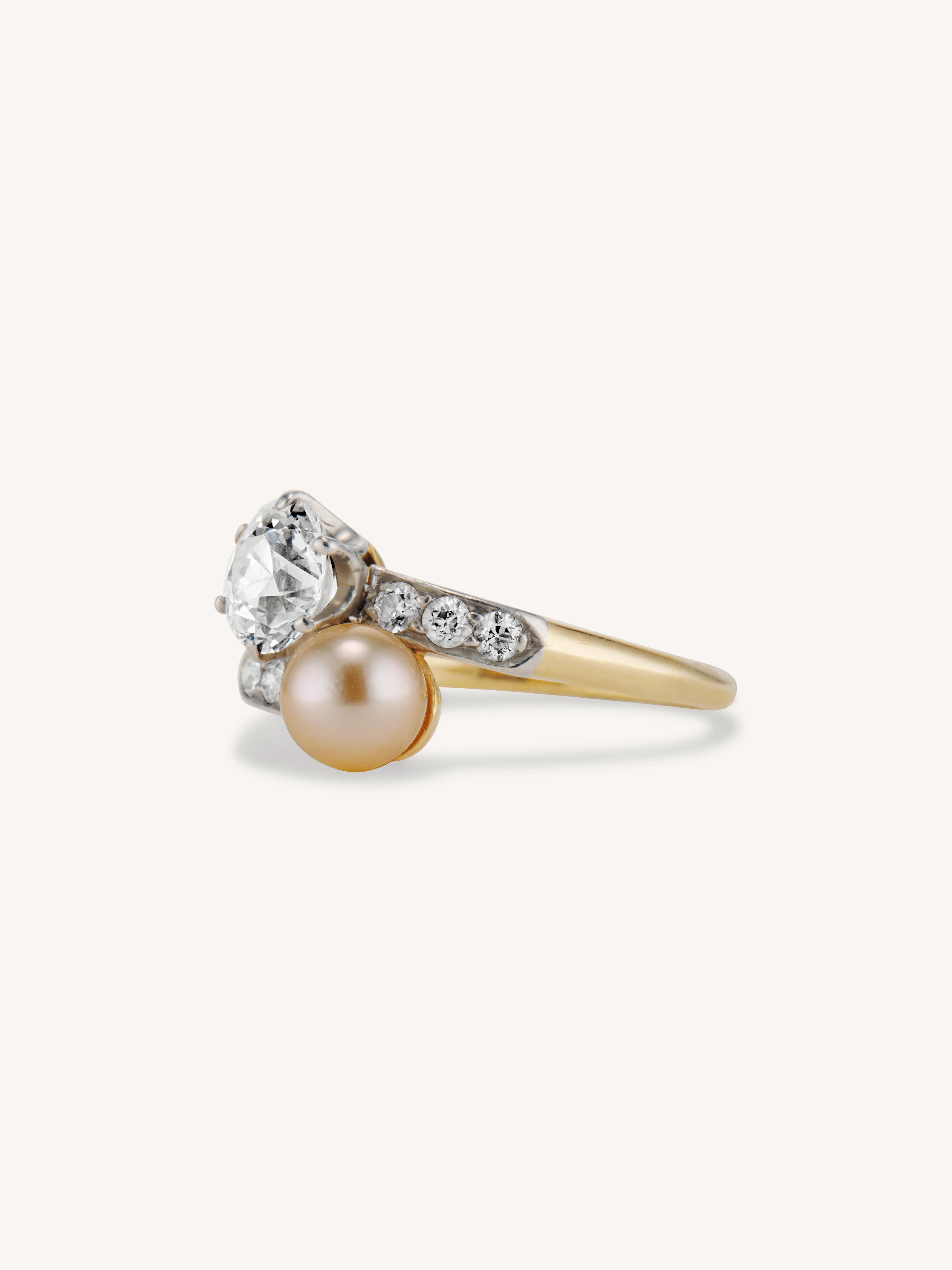 Tiffany & Co. Edwardian Pearl & Diamond Toi et Moi Ring - Image 3