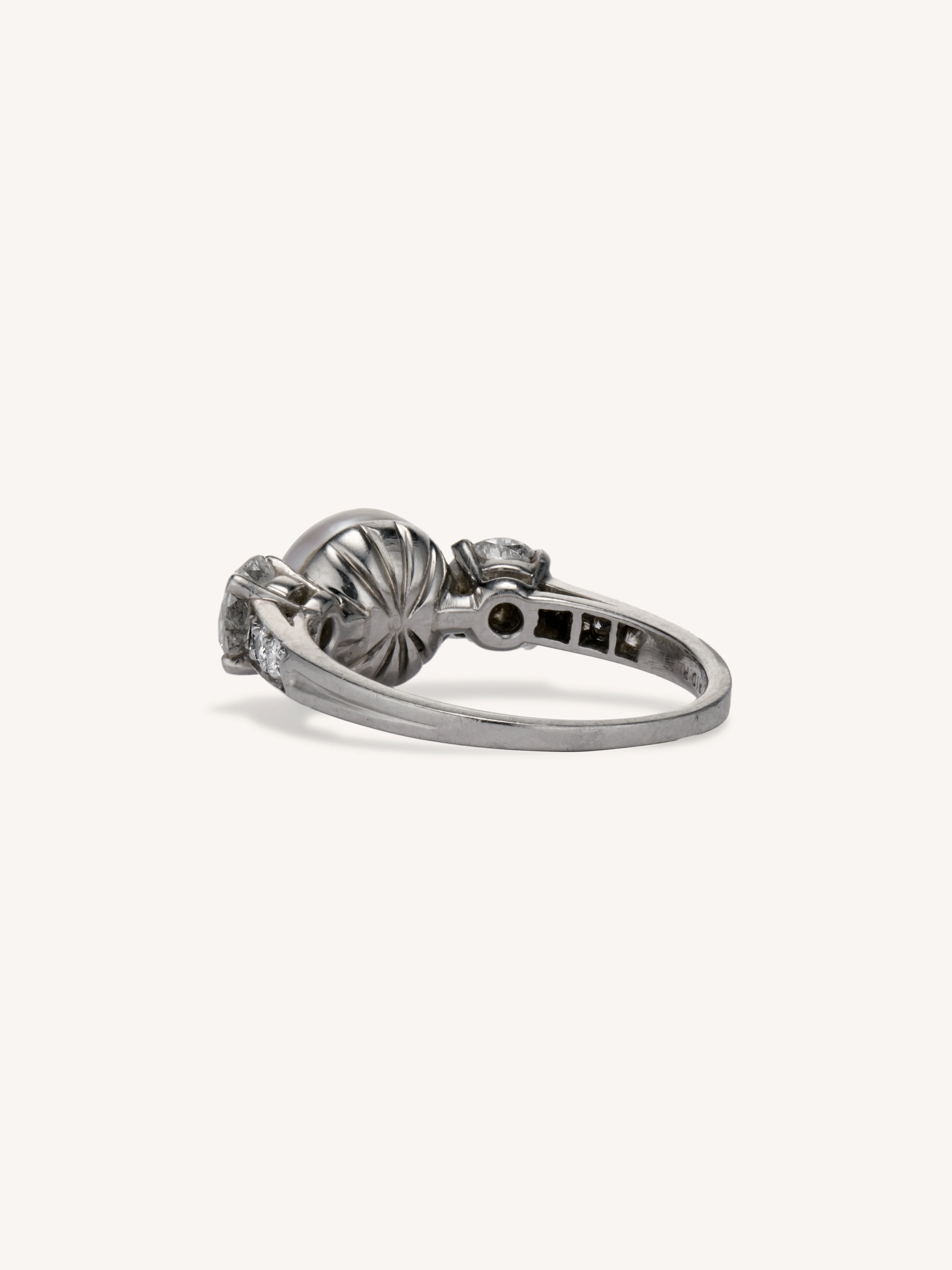 Tiffany & Co. Pearl & Diamond Three Stone Vintage Engagement Ring - Image 5
