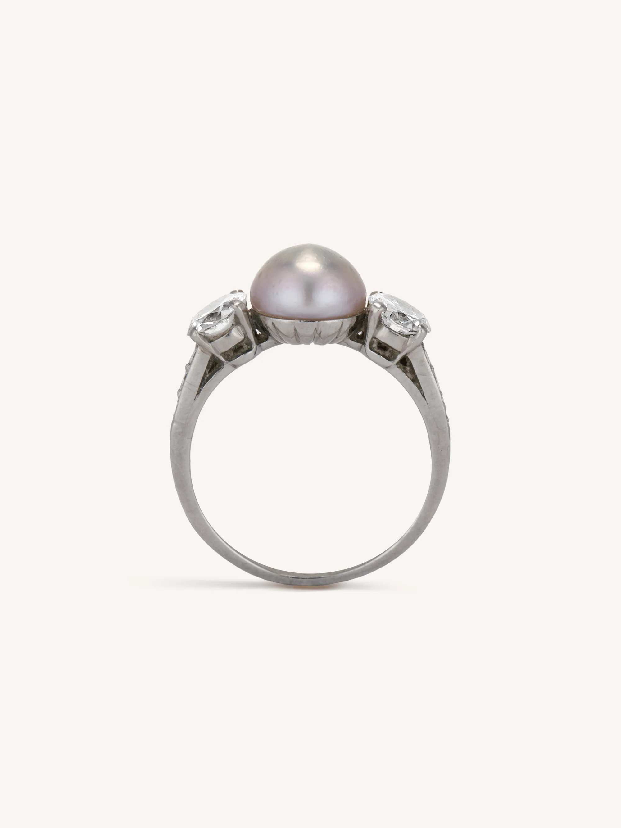 Tiffany & Co. Pearl & Diamond Three Stone Vintage Engagement Ring - Image 8