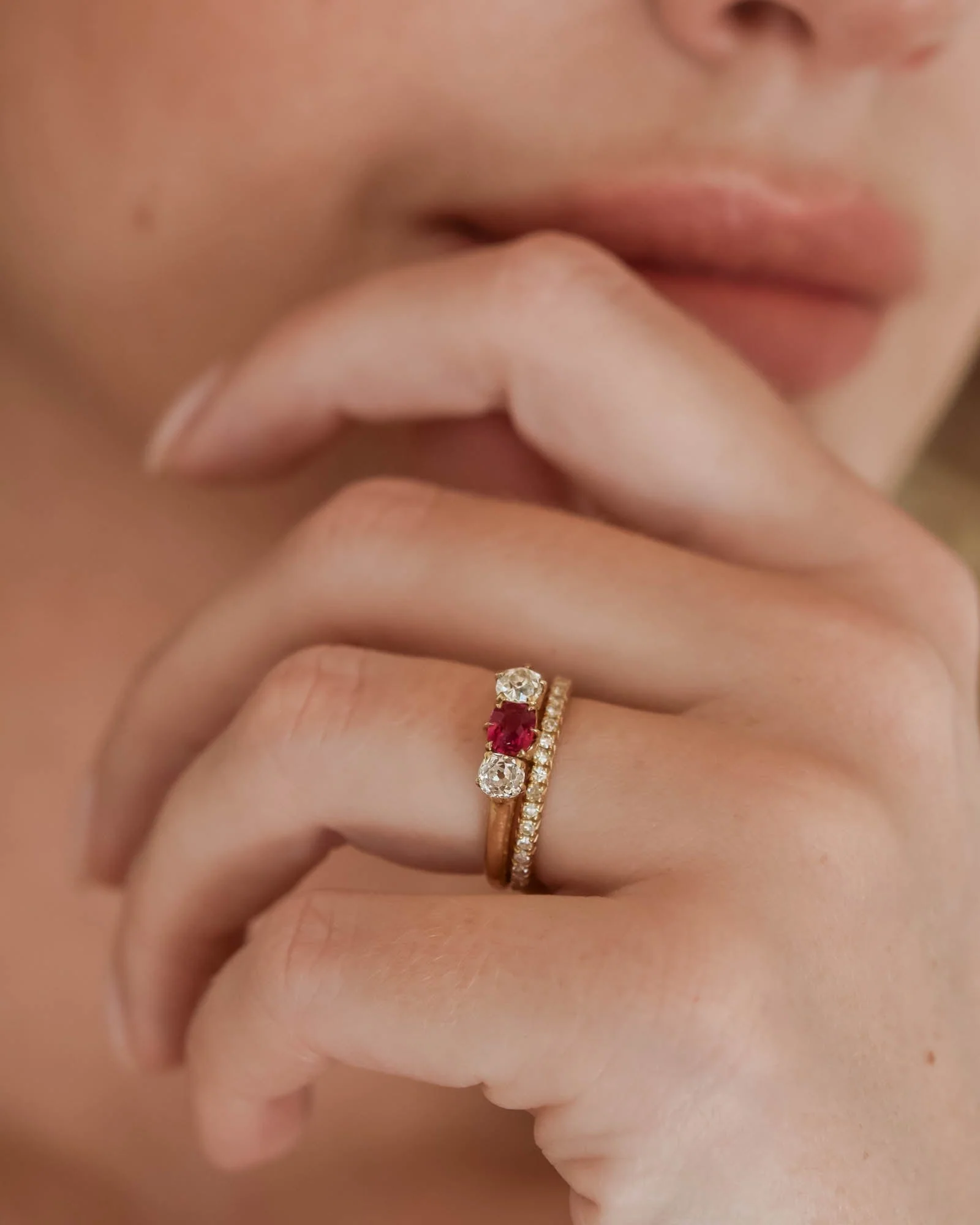 Tiffany & Co. Victorian Ruby and Diamond Three Stone Antique Engagement Ring - Image 2