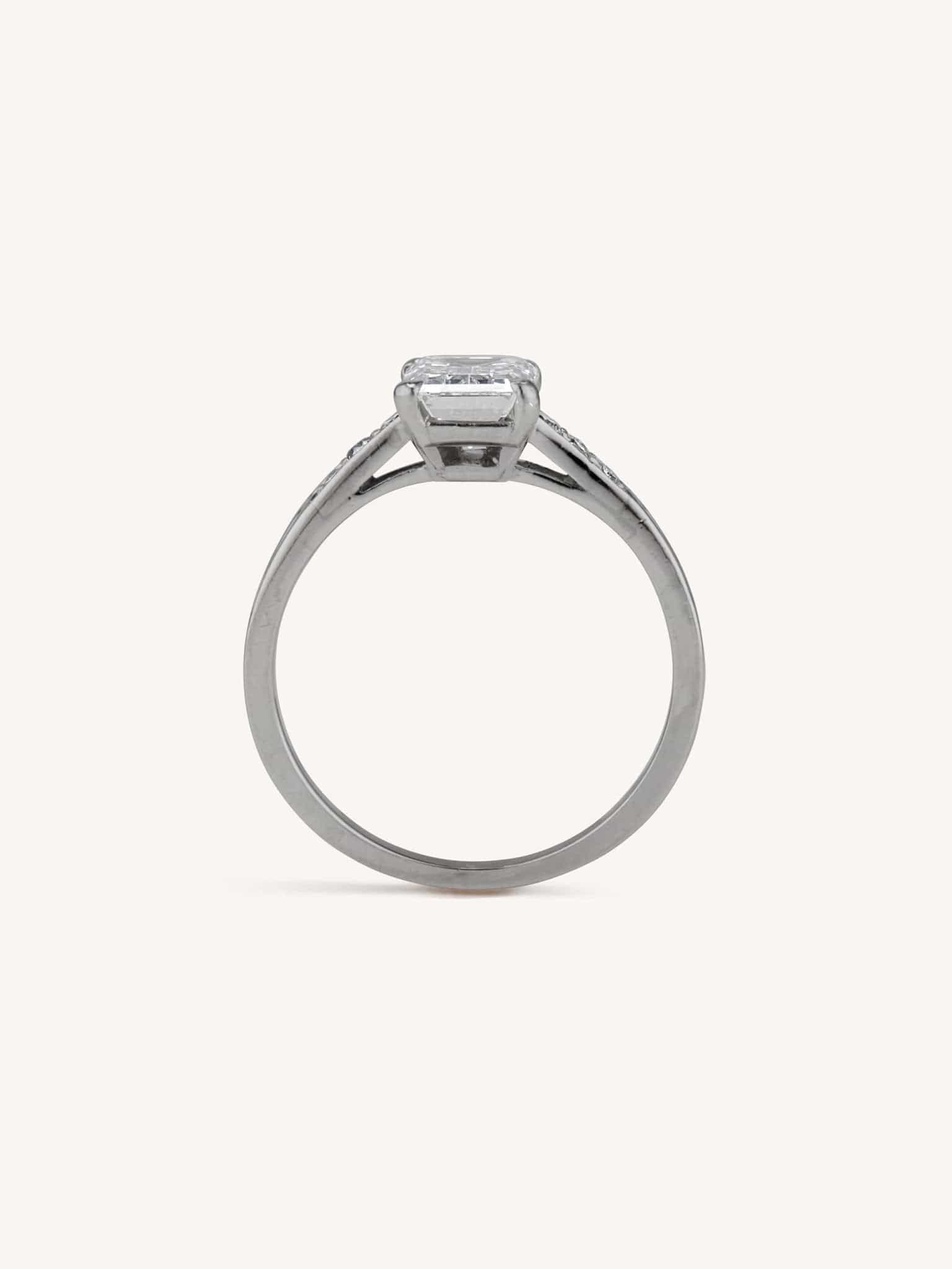 Art Deco 1.30 Carat Emerald Cut Diamond Engagement Ring - Image 5
