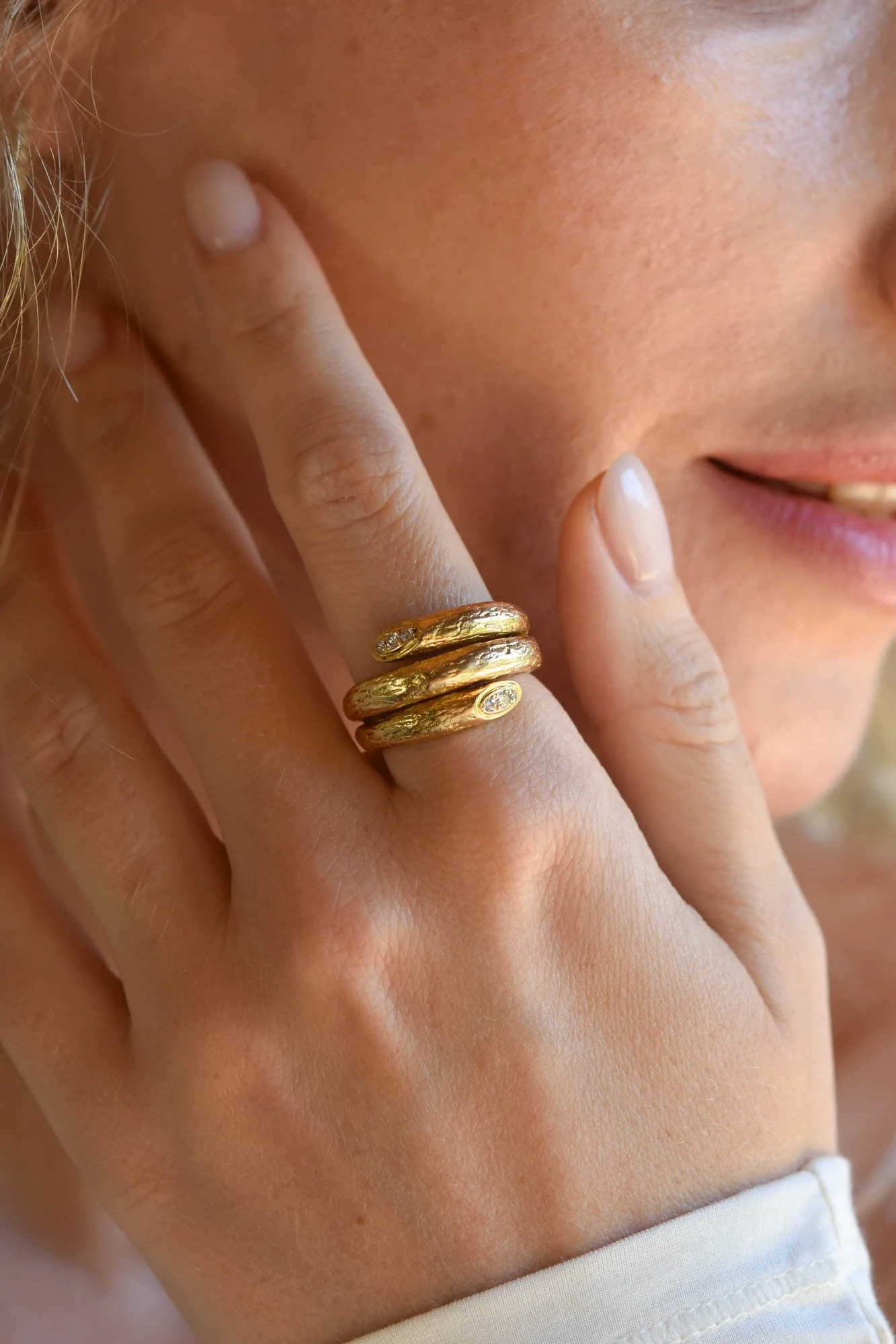 Van Cleef & Arpels Vintage 1970s Textured Gold & Diamond Tri-Wrap Ring, France - Image 6