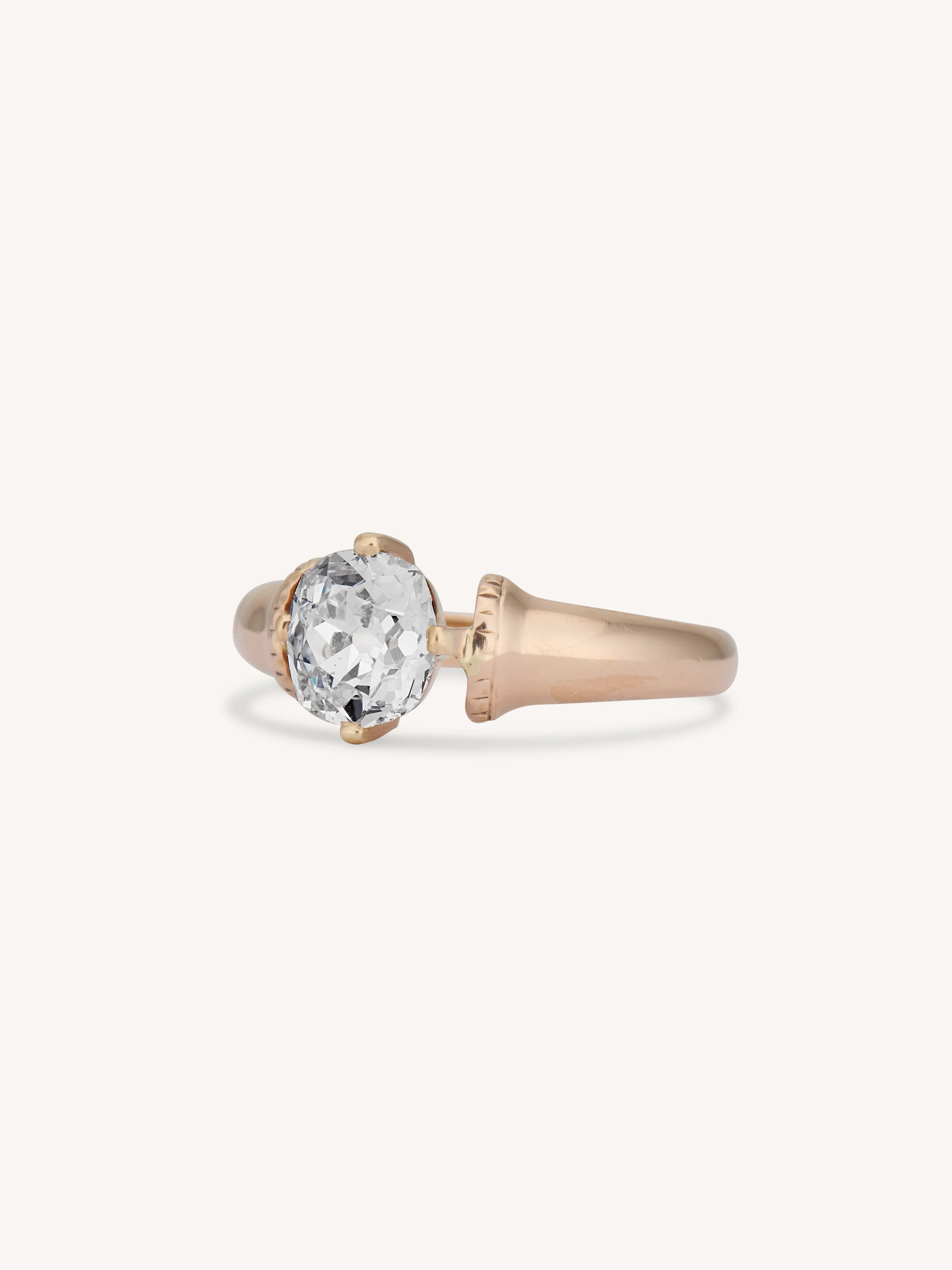 Victorian One Carat Old Mine Cushion Cut Diamond Rose Gold Solitaire Antique Engagement Ring - Image 4