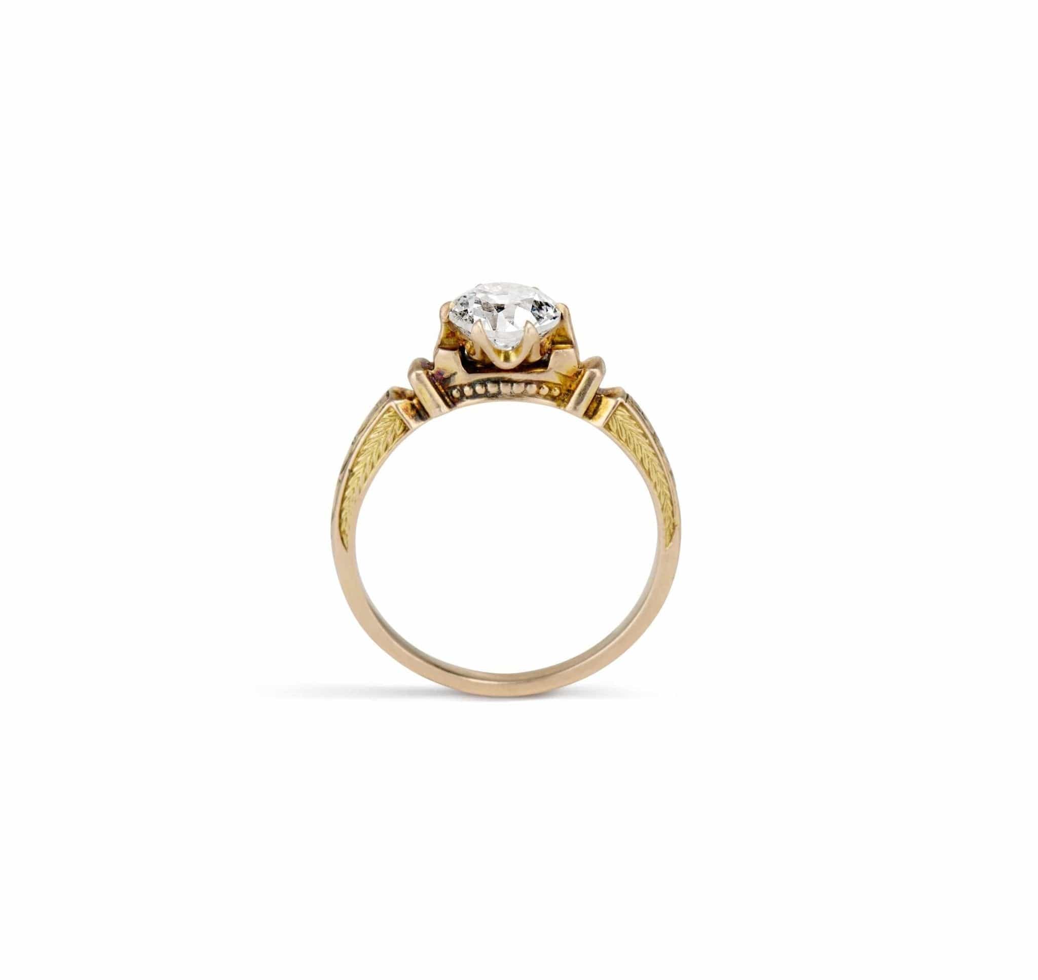 Etruscan Revival 1.01 Carat Old European Cut Diamond Gold Solitaire - Image 5