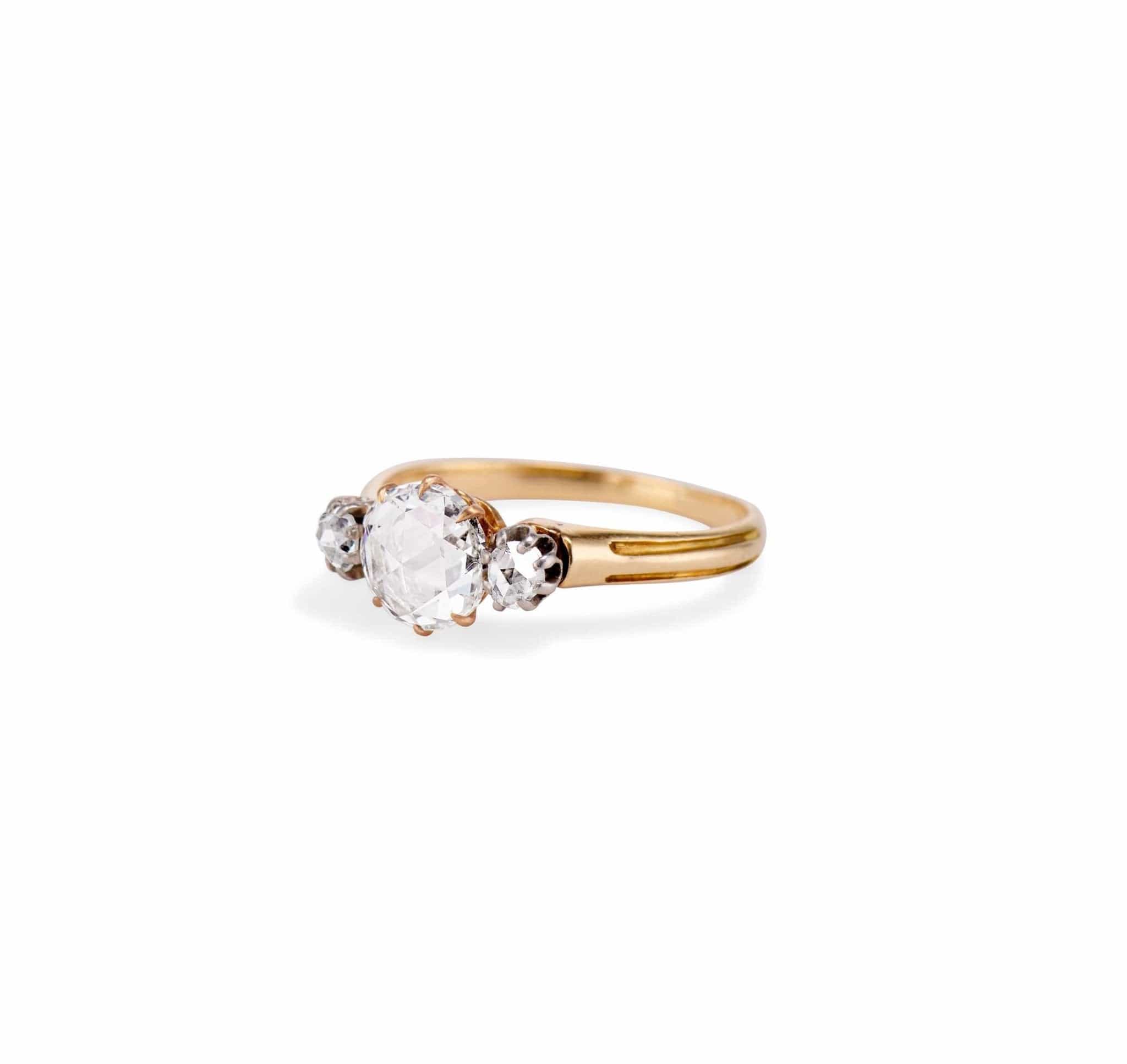 Victorian 1.01 Carat Rose Cut Diamond Three Stone Engagement Ring - Image 2