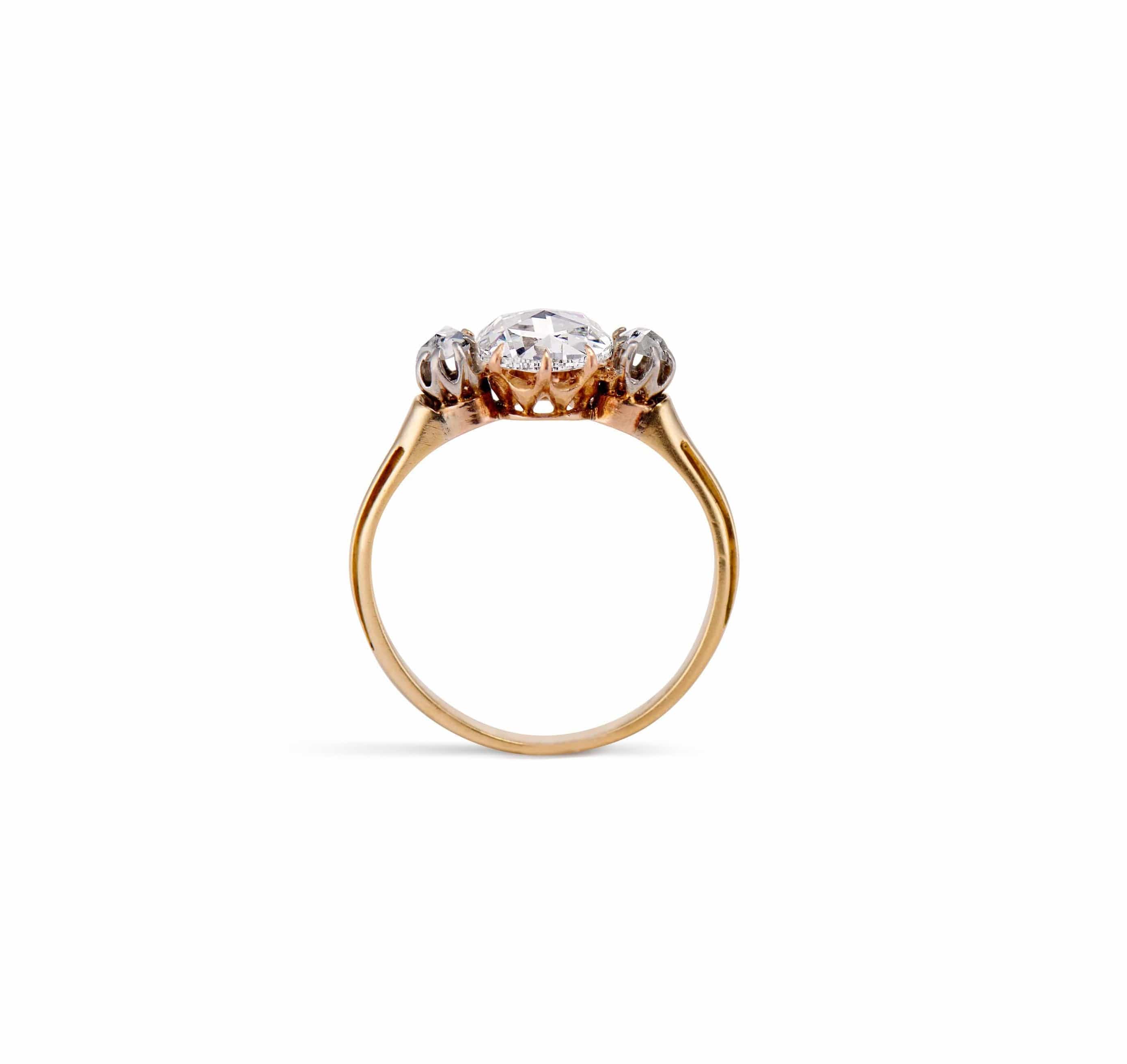 Victorian 1.01 Carat Rose Cut Diamond Three Stone Engagement Ring - Image 4