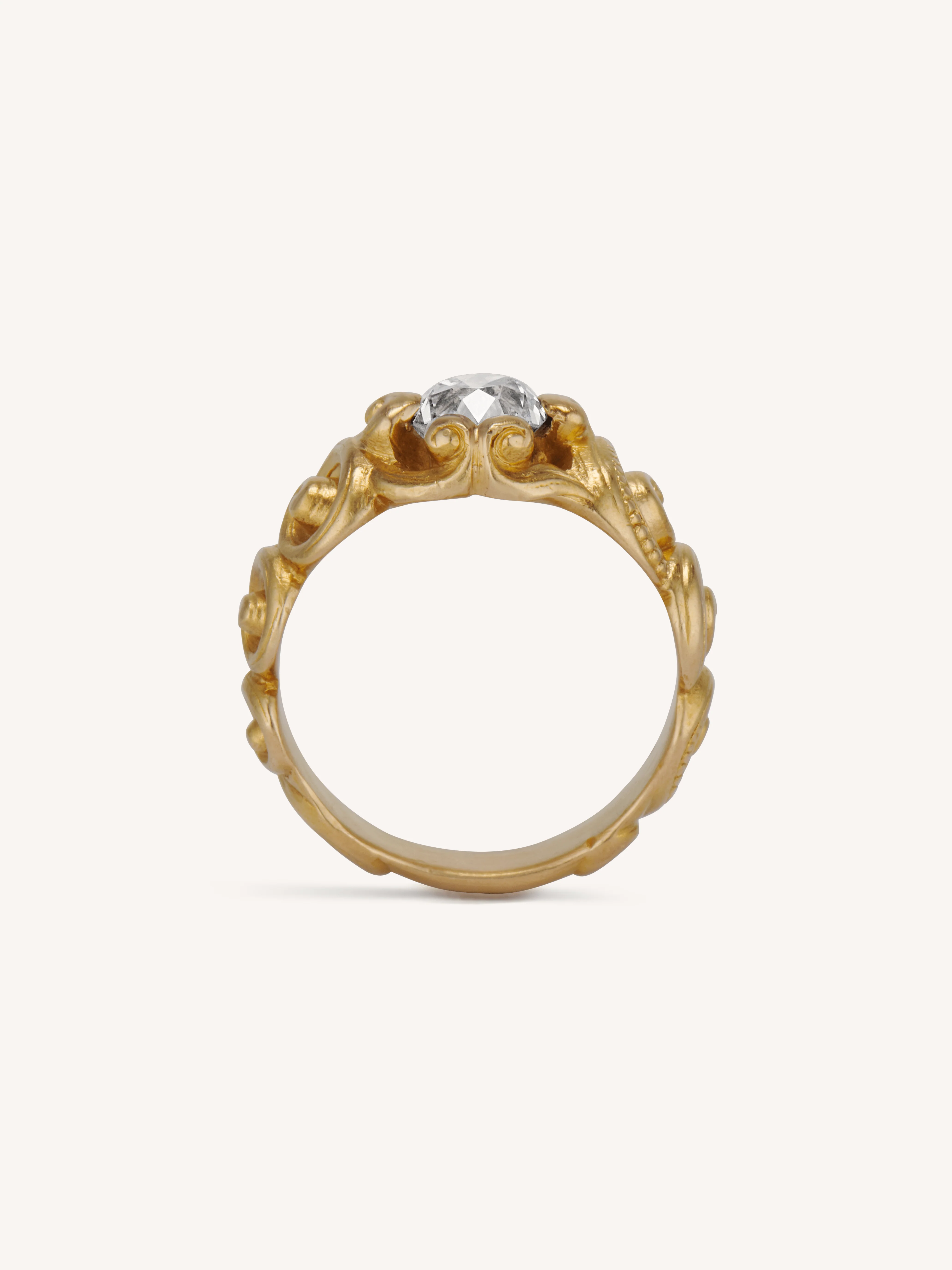 Unique Victorian 1.07 Carat Old Mine Cushion Diamond Antique Golden Spiral Ring - Image 5