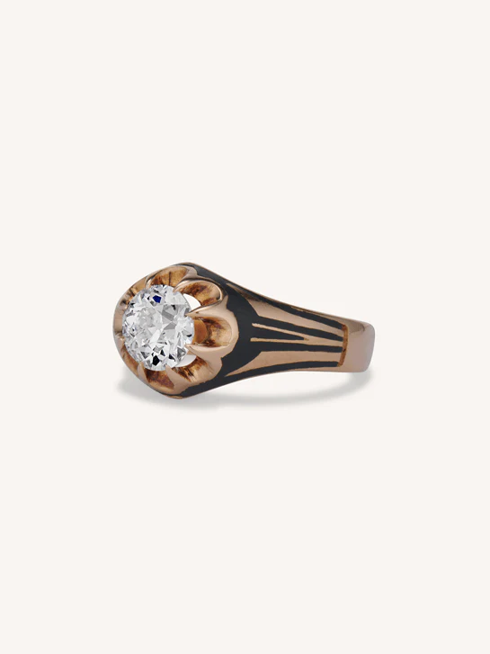 Victorian 1.07 Carat Old European Cut Diamond & Enamel Belcher Antique Engagement Ring - Image 4