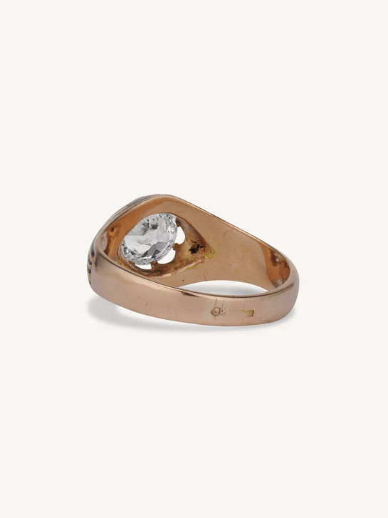Victorian 1.07 Carat Old European Cut Diamond & Enamel Belcher Antique Engagement Ring - Image 5