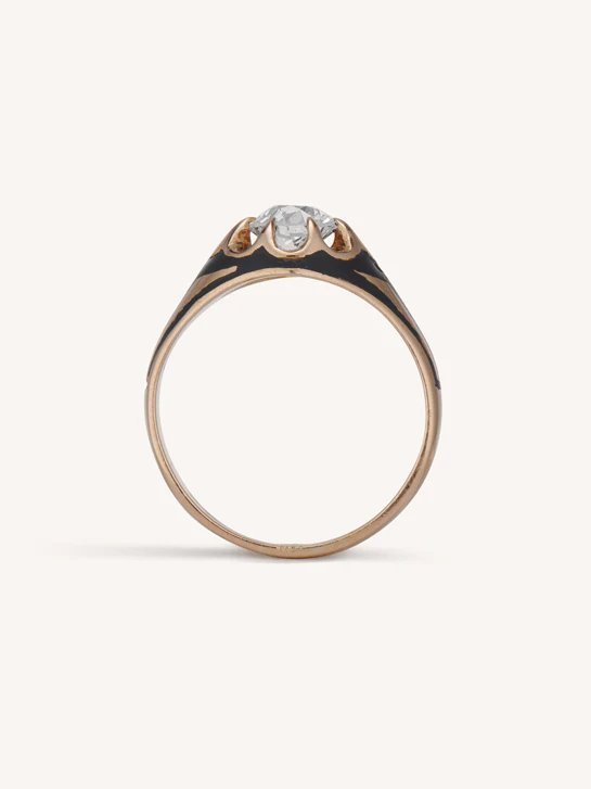 Victorian 1.07 Carat Old European Cut Diamond & Enamel Belcher Antique Engagement Ring - Image 6