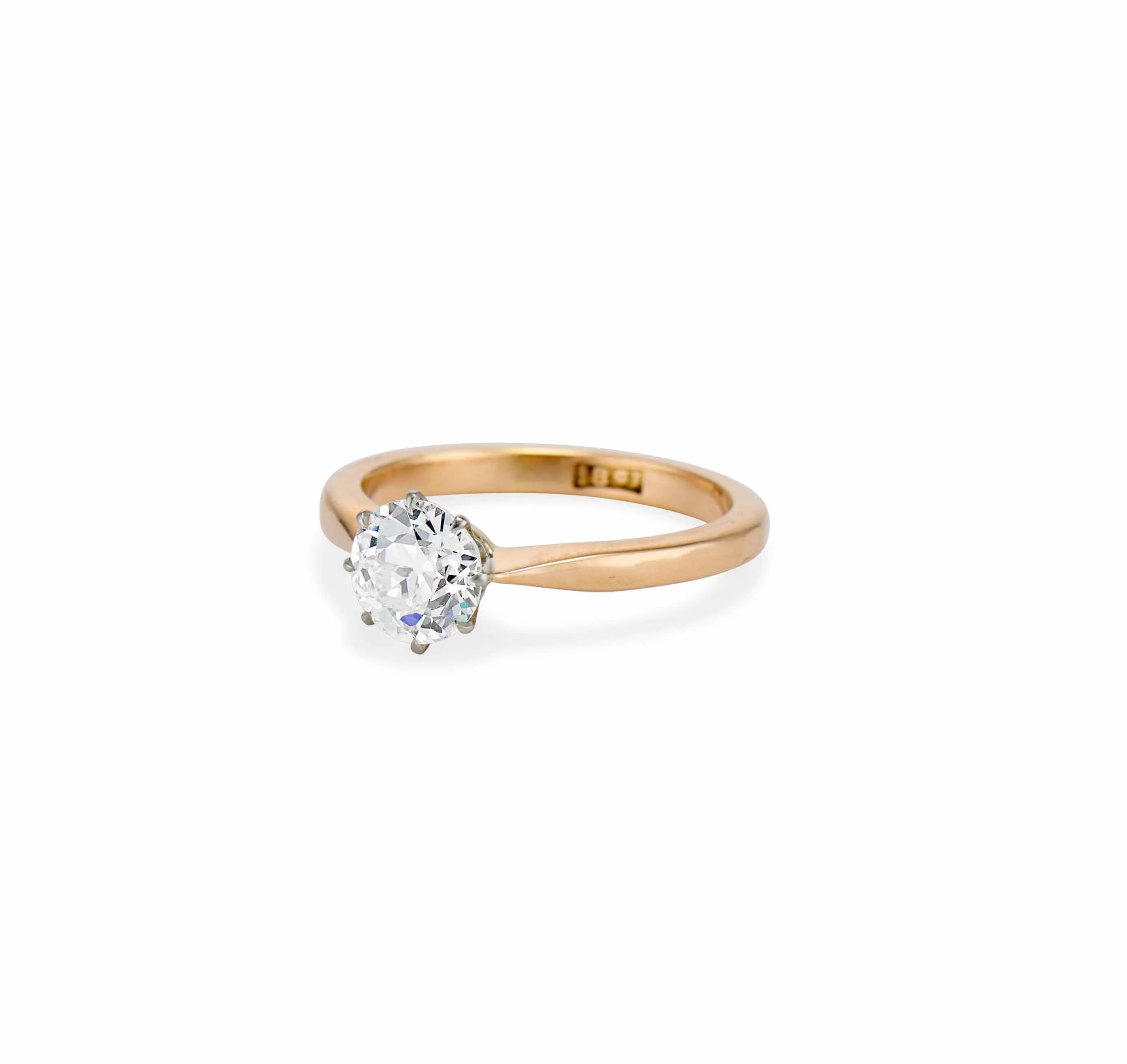 Victorian 1.13 Carat Old European Diamond and Gold Solitaire Engagement Ring - Image 2