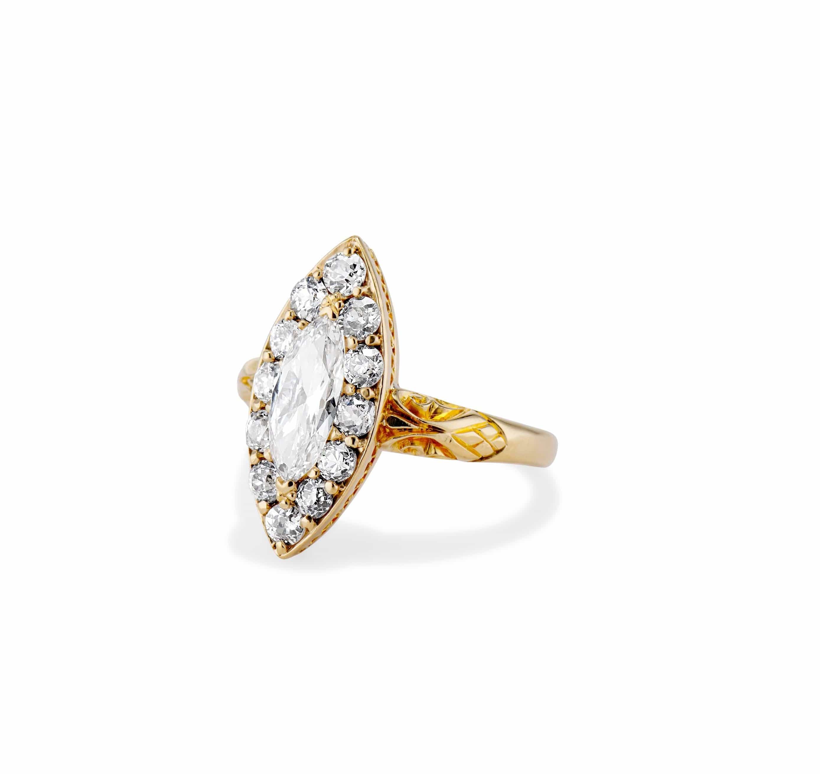 Victorian 1.17 Carat Marquise Cut Diamond Navette Dinner Ring - Image 2