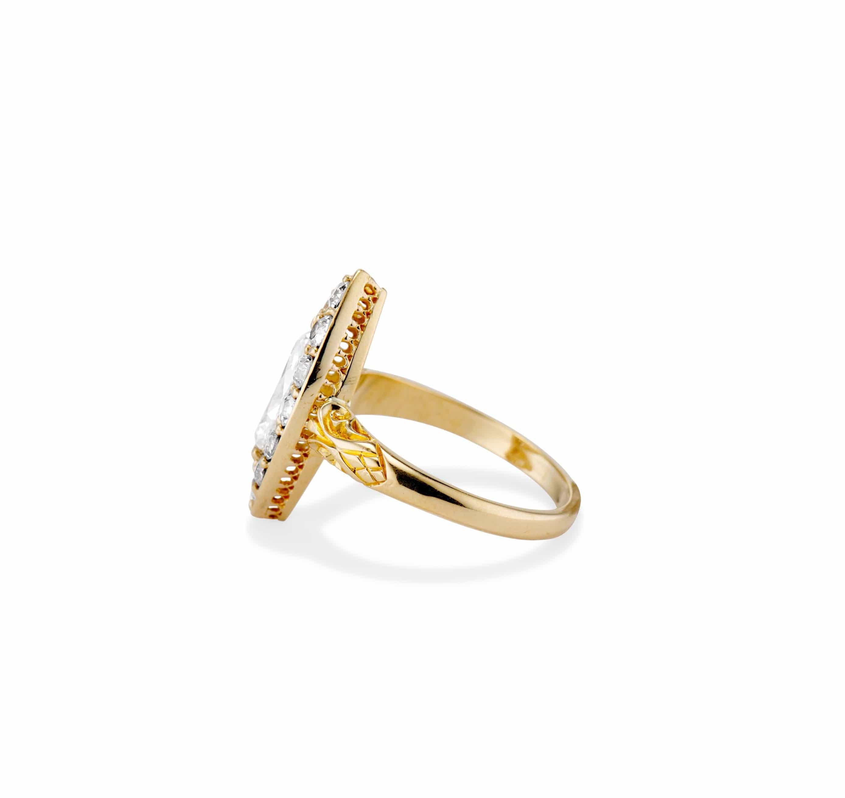 Victorian 1.17 Carat Marquise Cut Diamond Navette Dinner Ring - Image 3