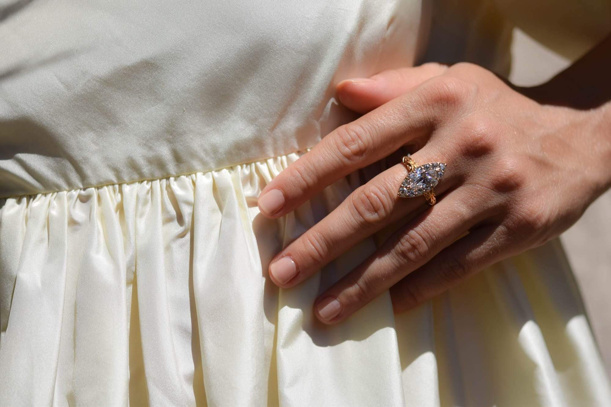 Victorian 1.17 Carat Marquise Cut Diamond Navette Dinner Ring - Image 6