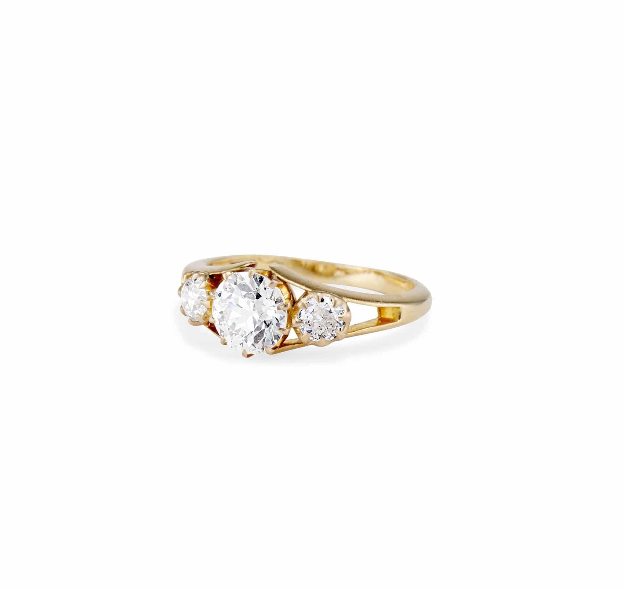 Victorian 1.25 Carat Old European Cut Diamond Three Stone Engagement Ring - Image 2
