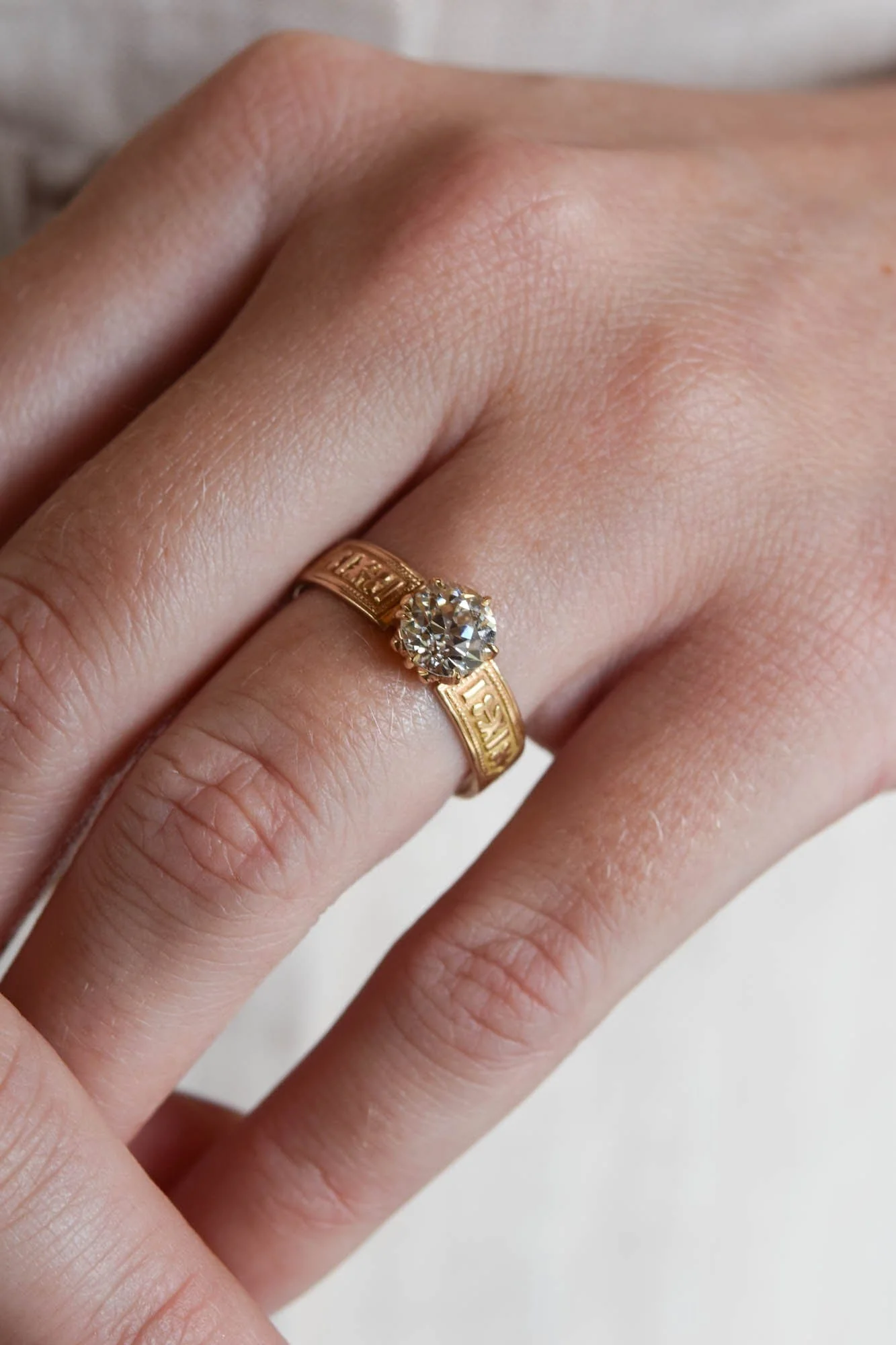 Victorian 1.28 Carat Old European Cut Diamond Engraved Antique Engagement Ring - Image 2