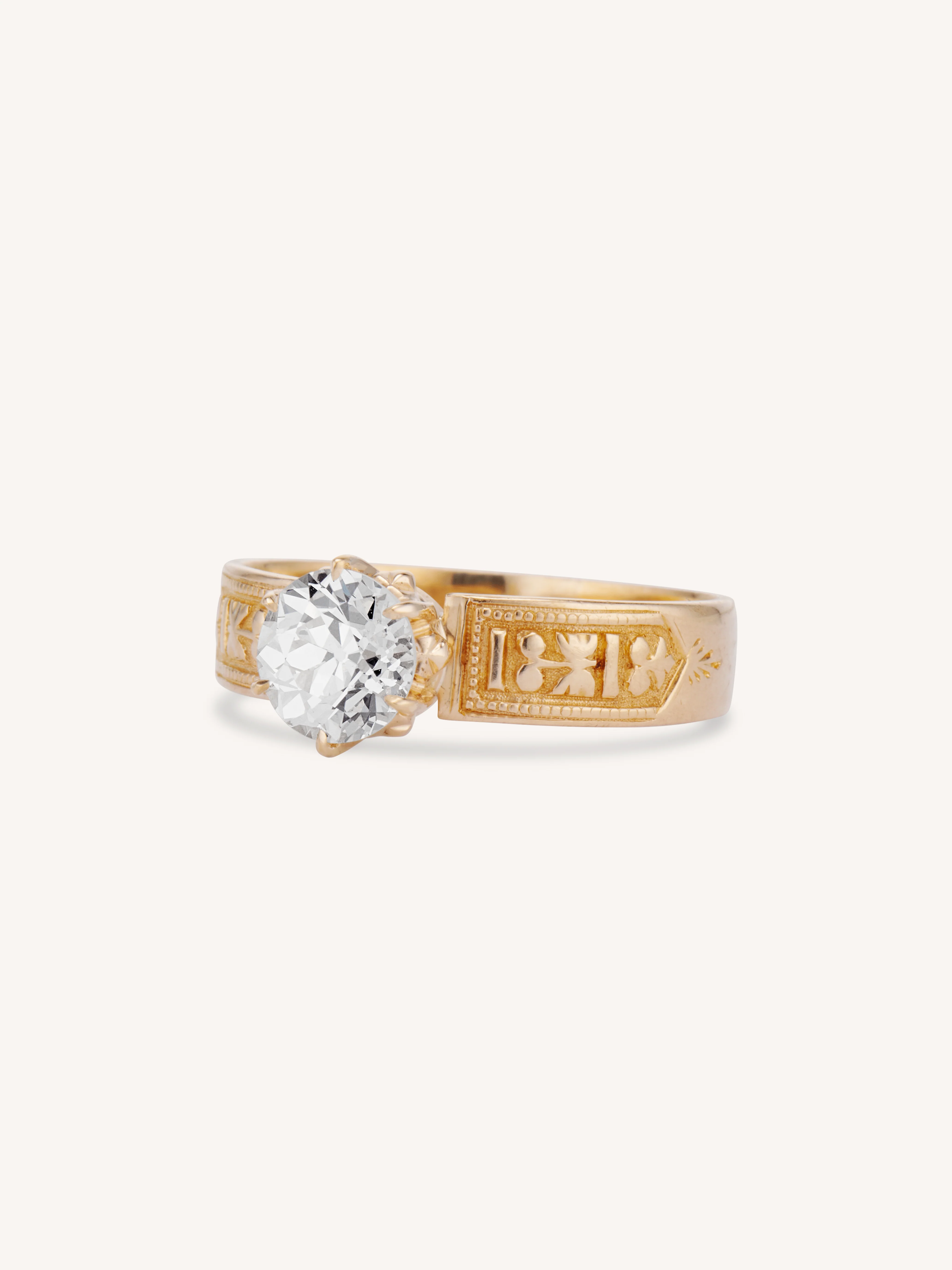 Victorian 1.28 Carat Old European Cut Diamond Engraved Antique Engagement Ring - Image 4