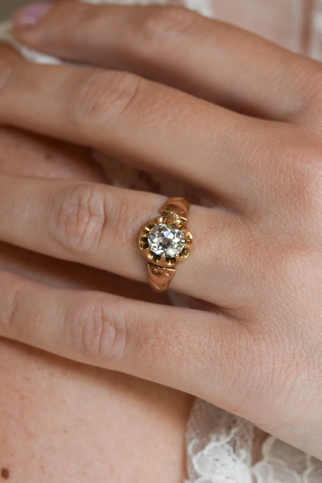 Victorian 1.25 Carat Old Mine Cushion Buttercup Belcher Engagement Ring - Image 2