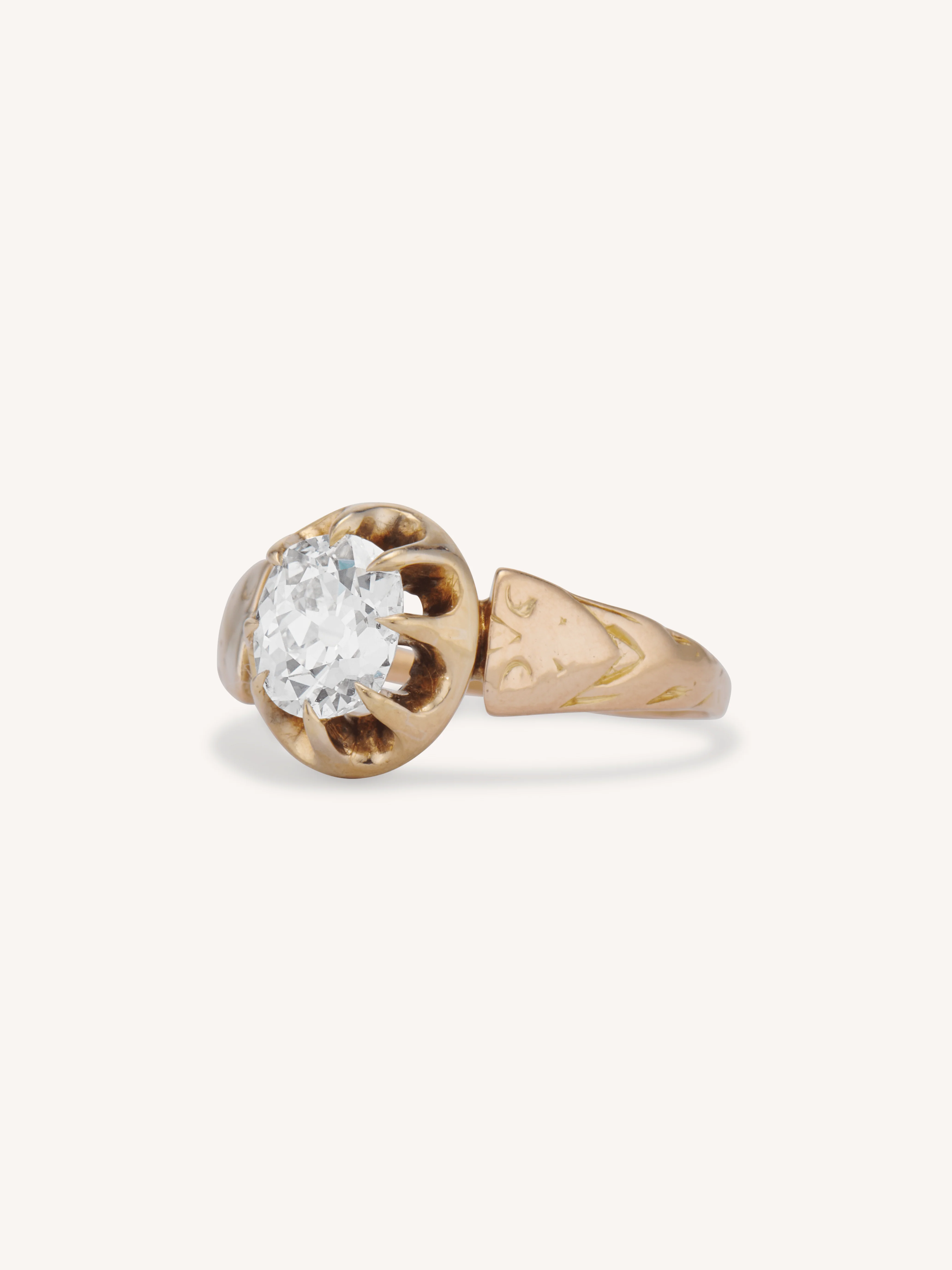 Victorian 1.25 Carat Old Mine Cushion Buttercup Belcher Engagement Ring - Image 4