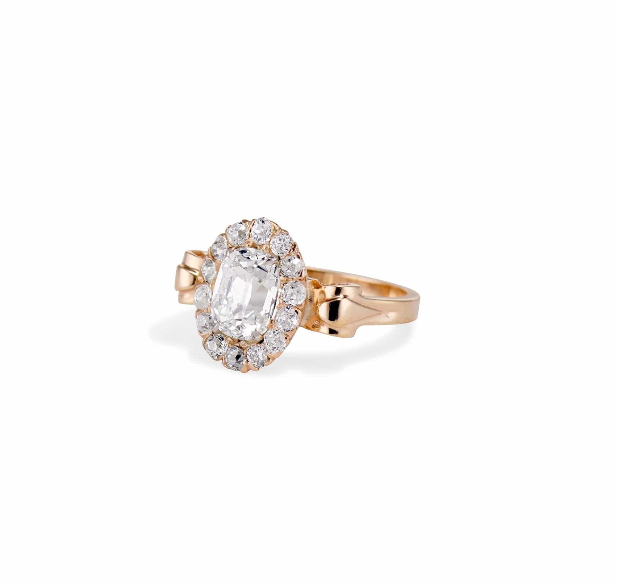 Victorian 1.52 Cushion Diamond Cluster Engagement Ring - Image 2