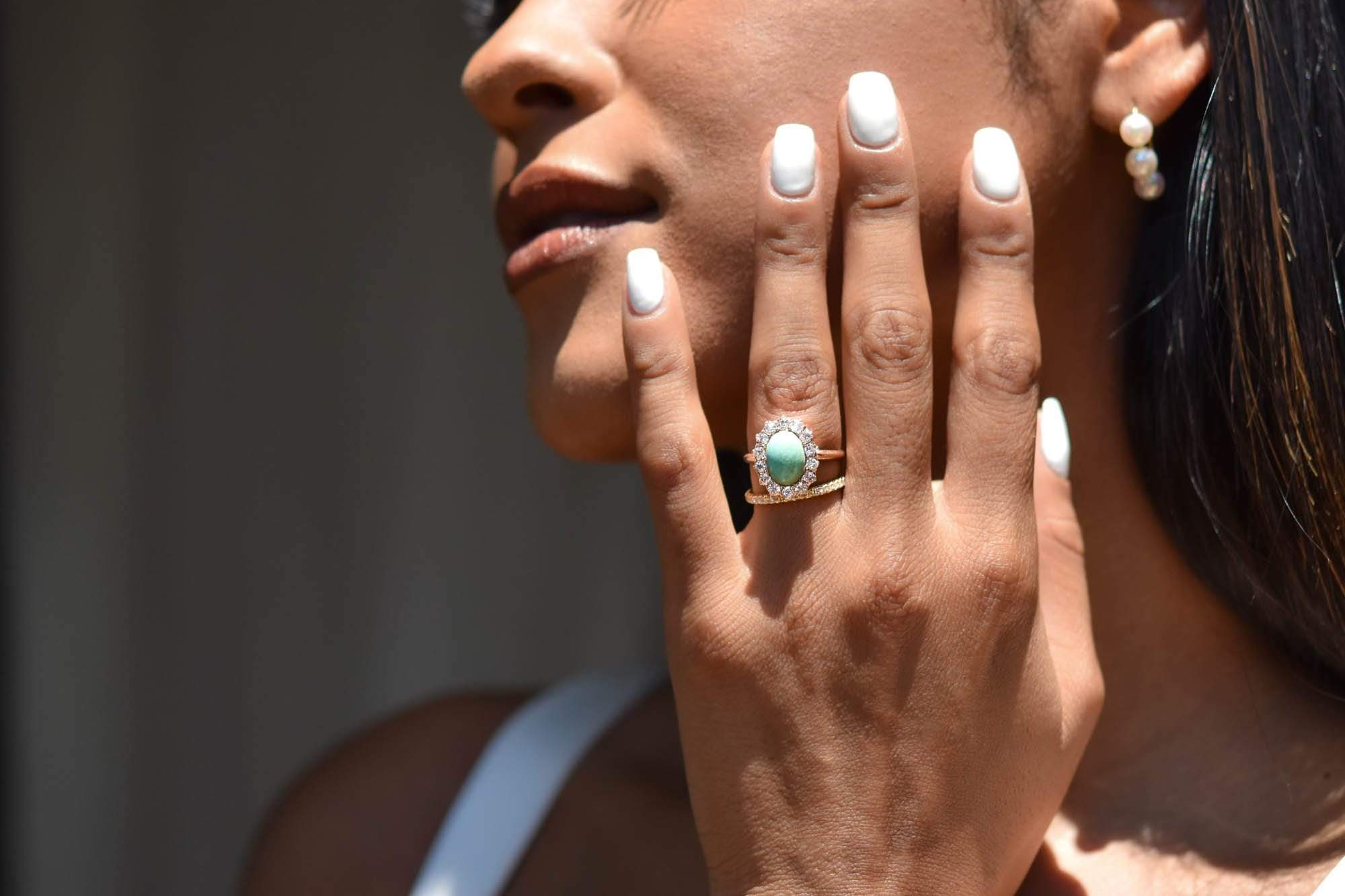 Victorian 1.60 Carat Oval-Shaped Turquoise and Diamond Cluster Ring - Image 5