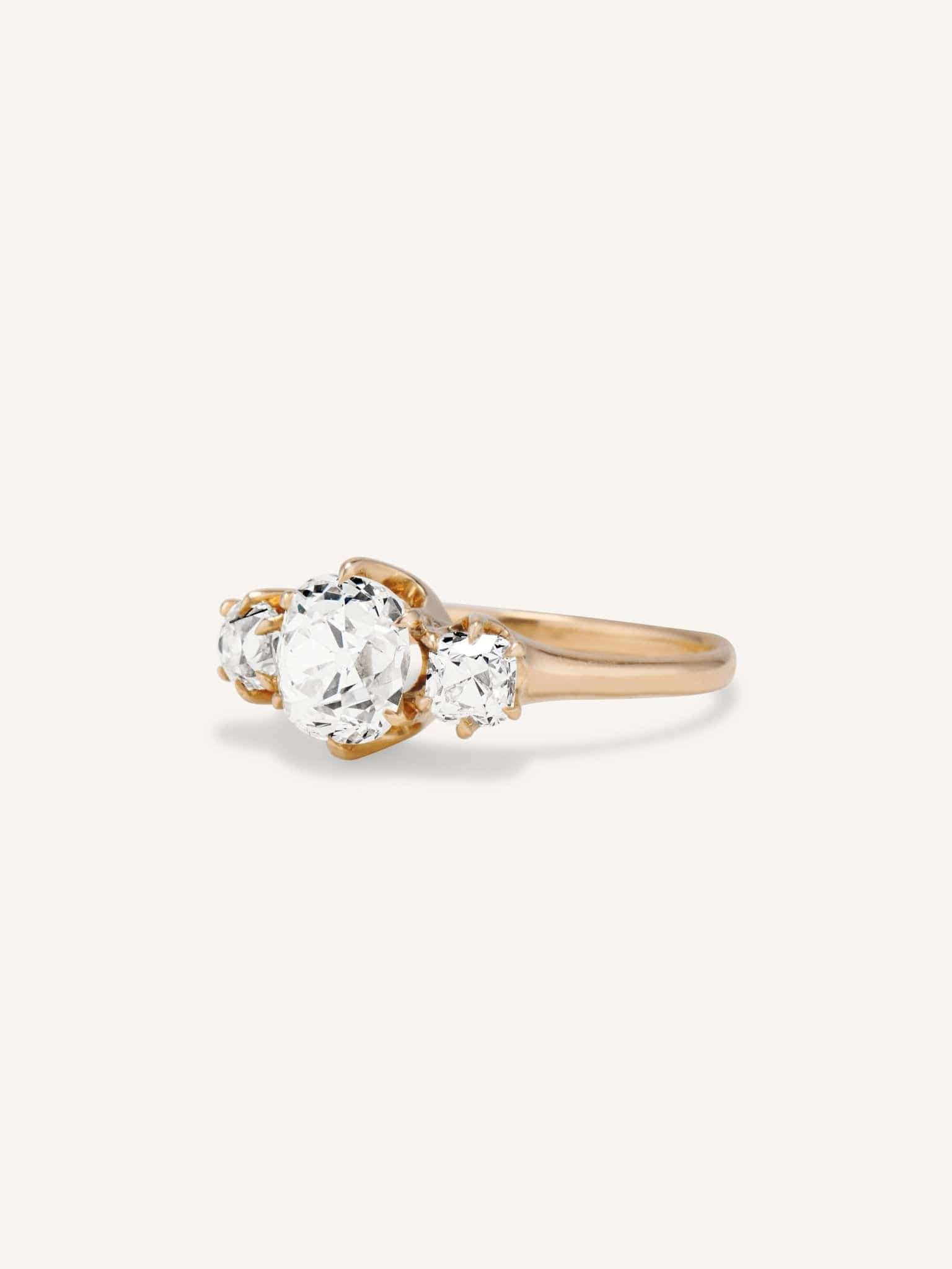 Victorian 1.65 Three Stone Old Mine Cushion Cut Diamond Engagement Ring - Image 5