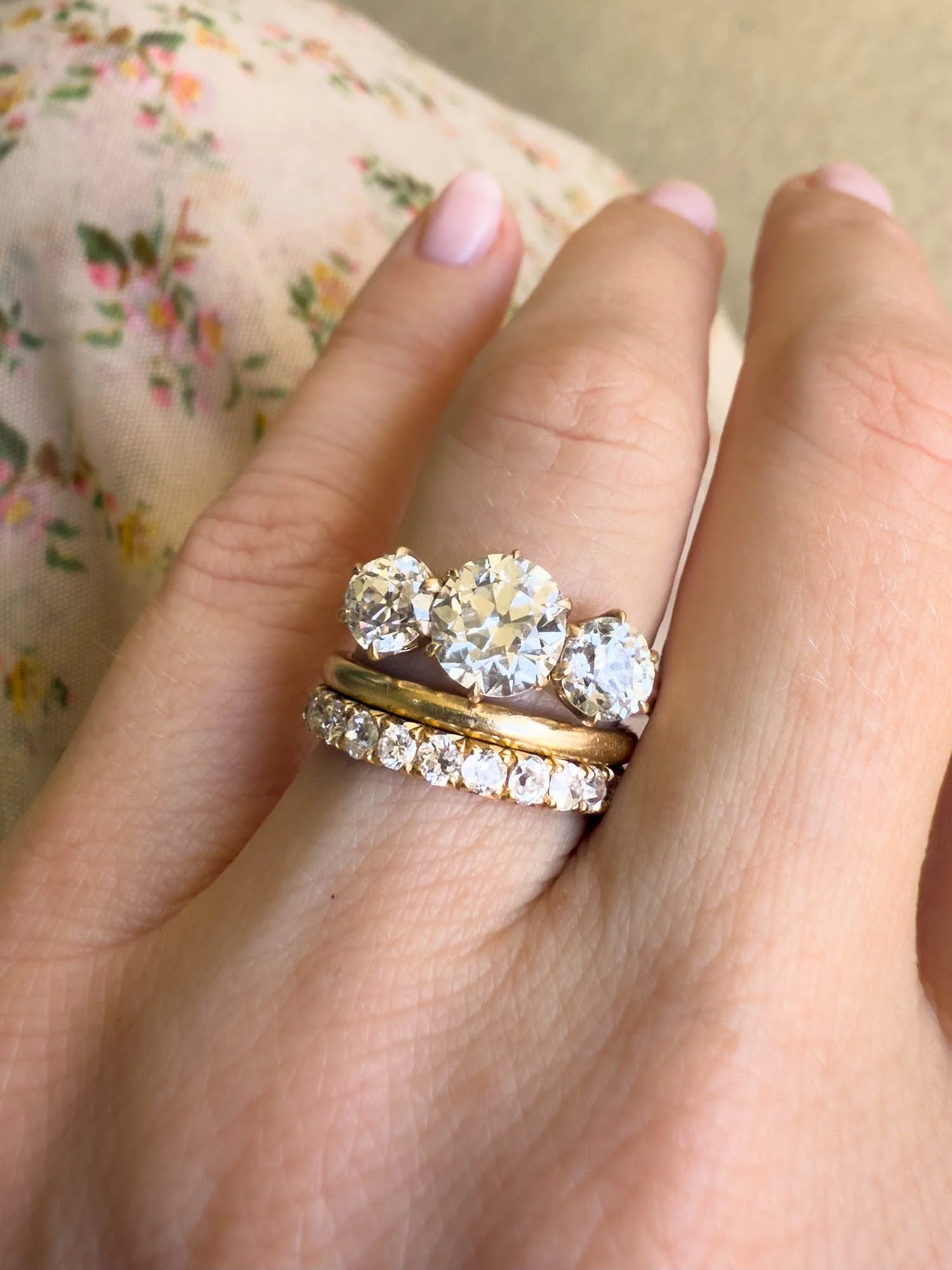 Victorian 1.61 Carat Old European Cut Diamond Three Stone Yellow Gold Antique Engagement Ring - Image 2