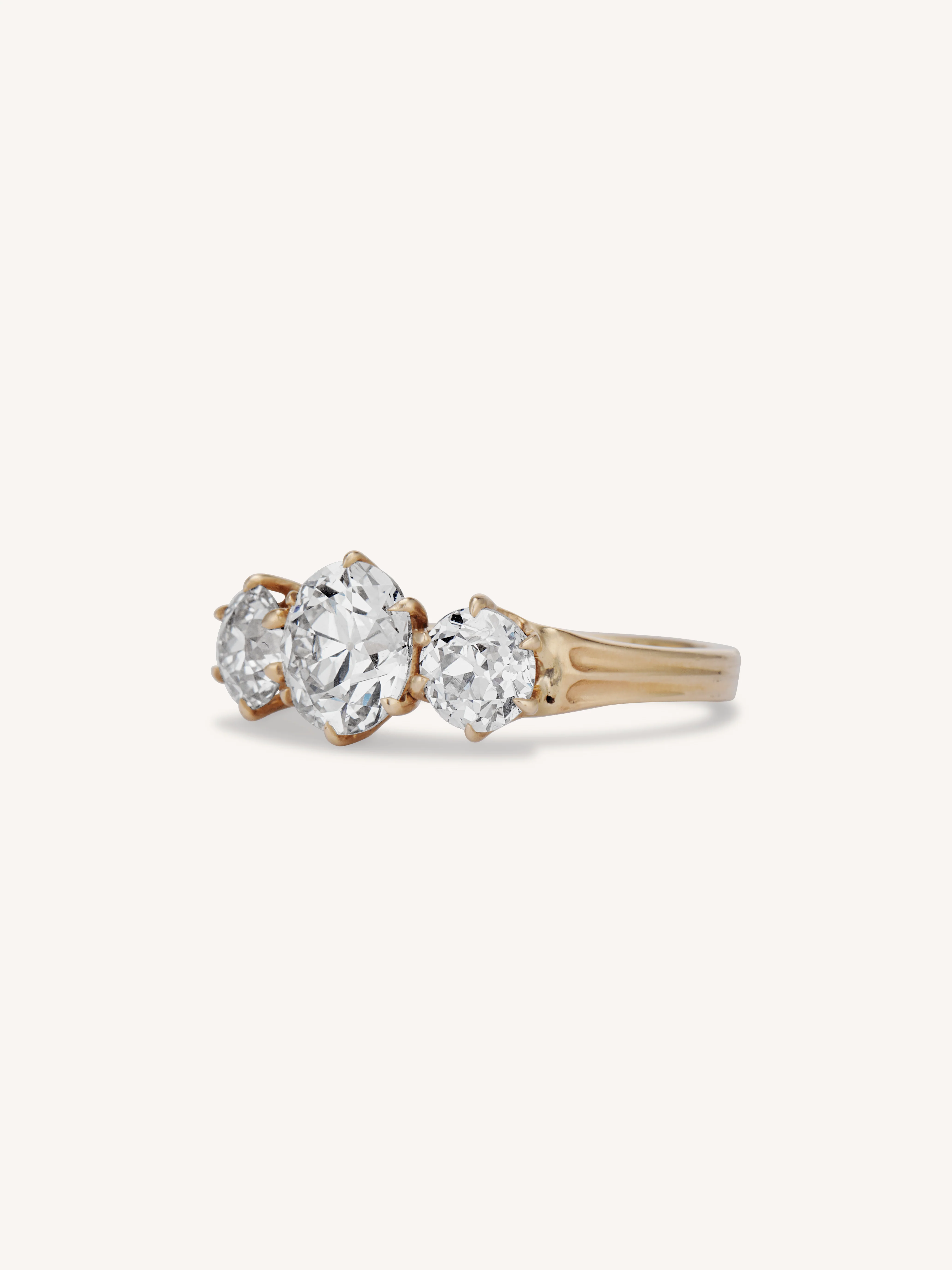 Victorian 1.61 Carat Old European Cut Diamond Three Stone Yellow Gold Antique Engagement Ring - Image 3