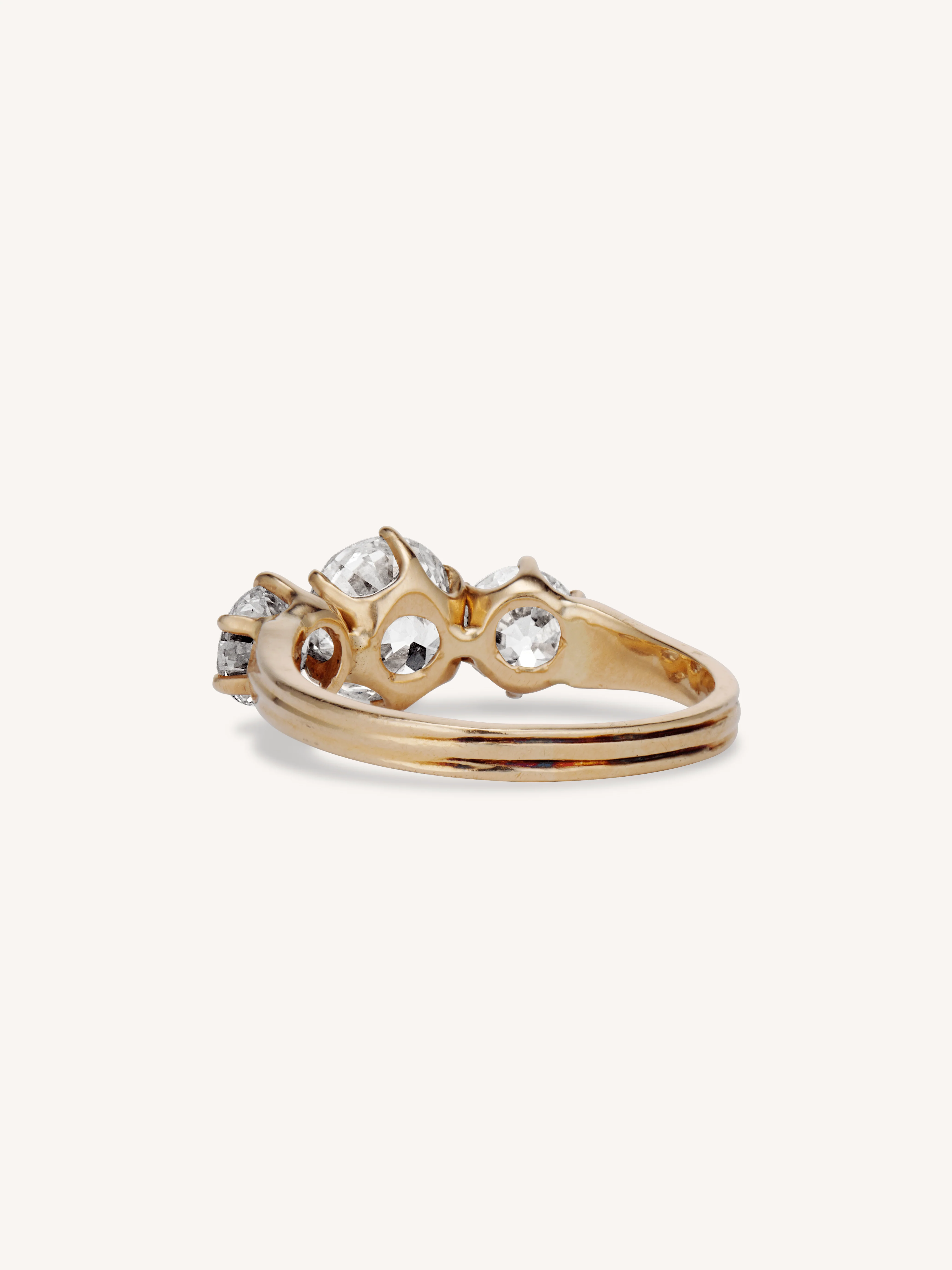 Victorian 1.61 Carat Old European Cut Diamond Three Stone Yellow Gold Antique Engagement Ring - Image 4